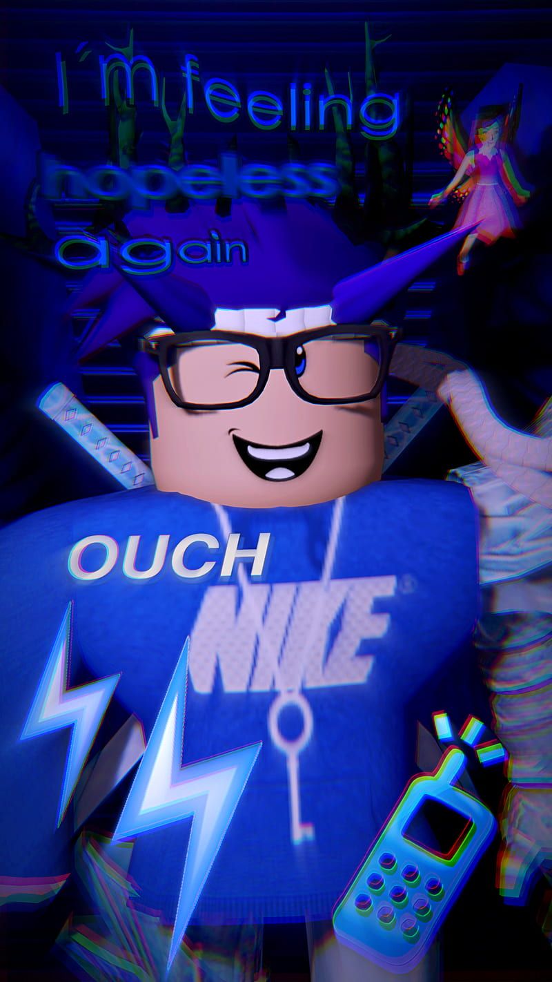 A cartoon character with blue hair and glasses - Roblox