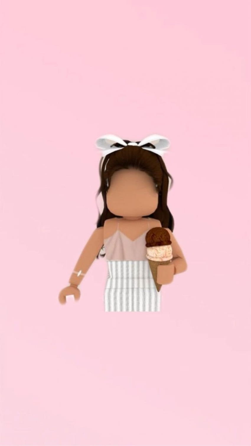 Roblox wallpaper of a girl with brown hair holding an ice cream cone - Roblox