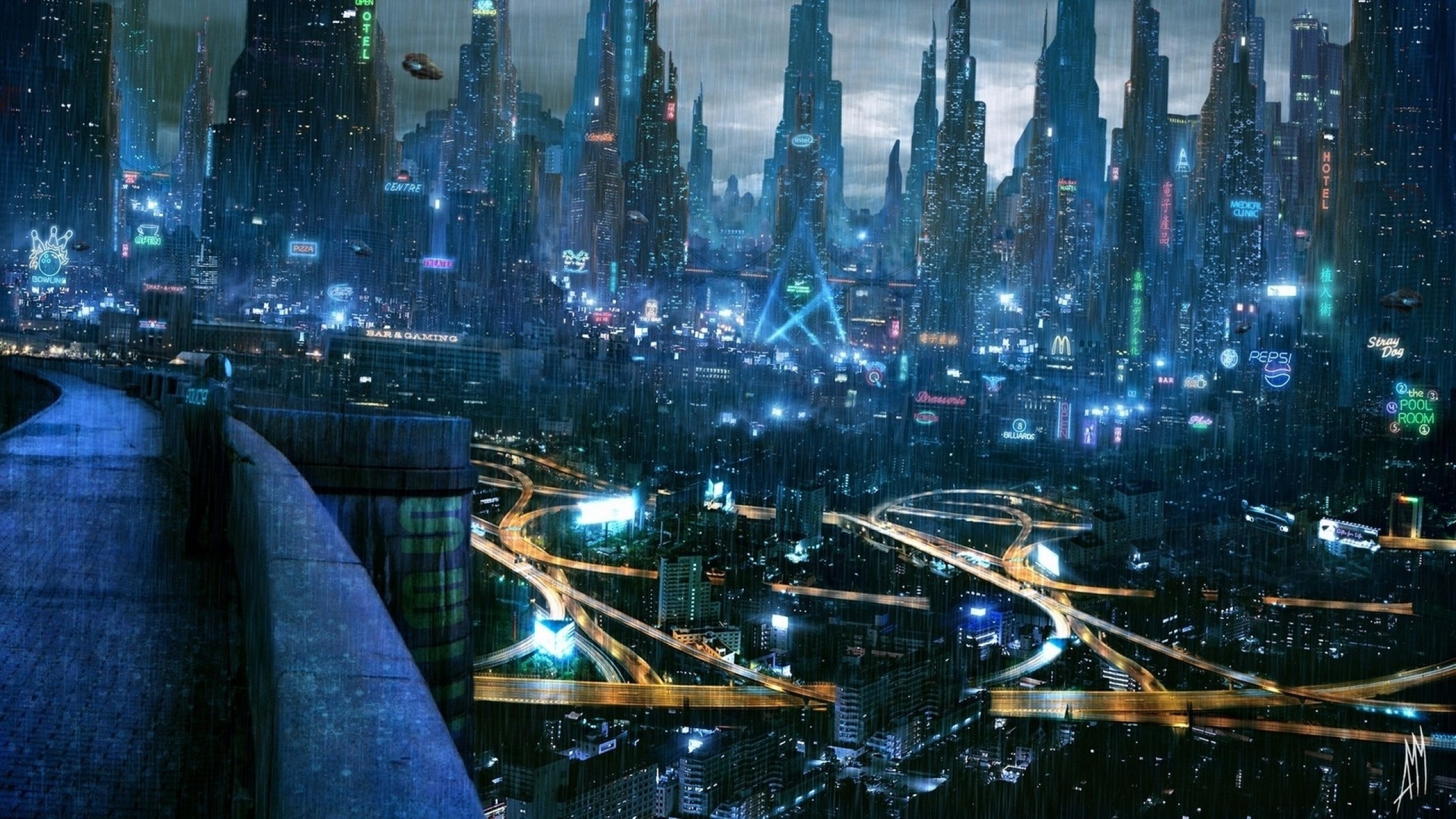 Wallpaper : city, cityscape, night, cyberpunk, reflection, skyline, skyscraper, evening, metropolis, screenshot, urban area, computer wallpaper, atmosphere of earth, human settlement 2560x1440