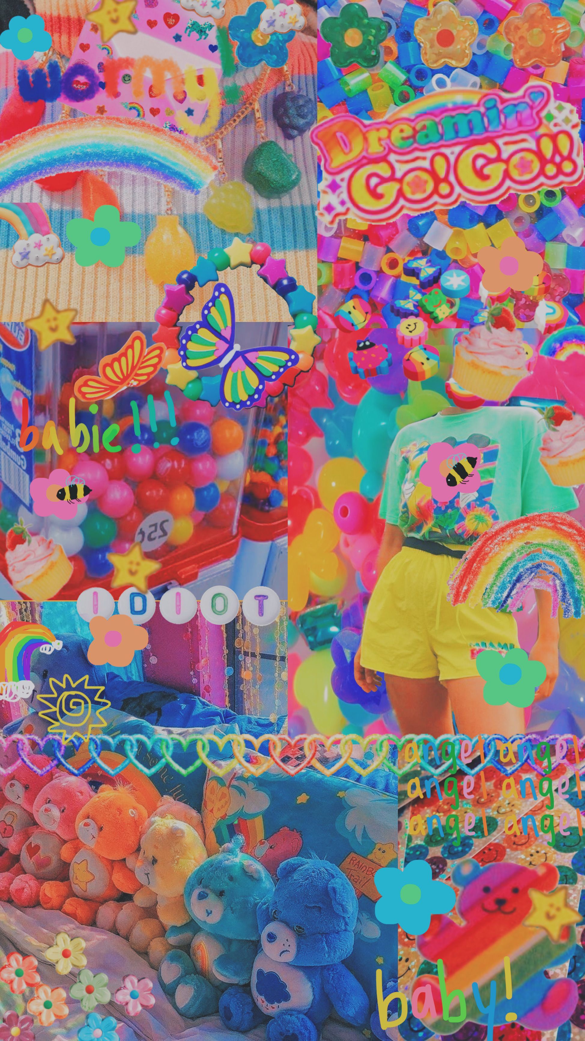 A colorful wallpaper of toys and candies - Kidcore