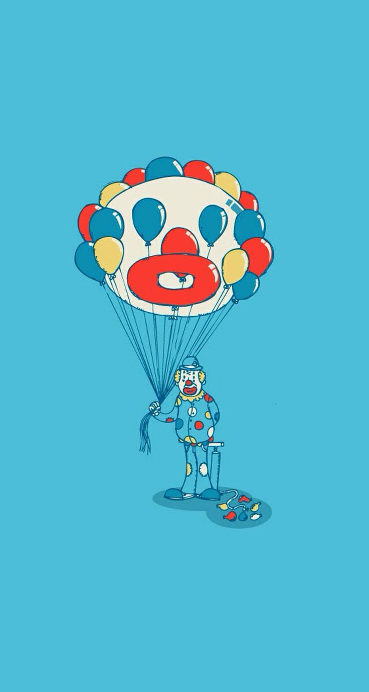 A clown is being carried by balloons - Clown