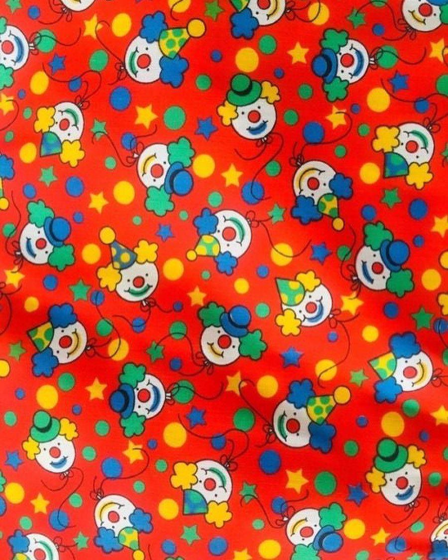 A red clown fabric with clowns and stars - Kidcore, clown, clowncore