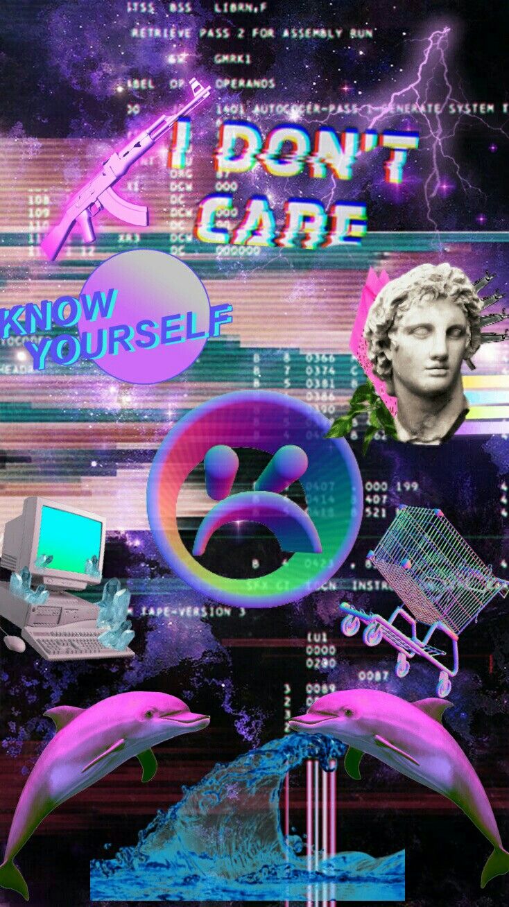 A poster that has the words i don't care on it - Vaporwave