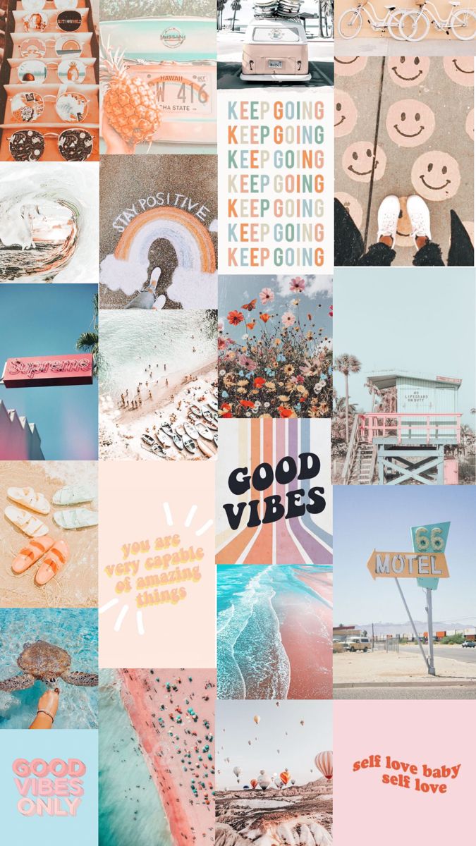 Aesthetic phone background collage of pastel colors with motivational quotes. - Collage