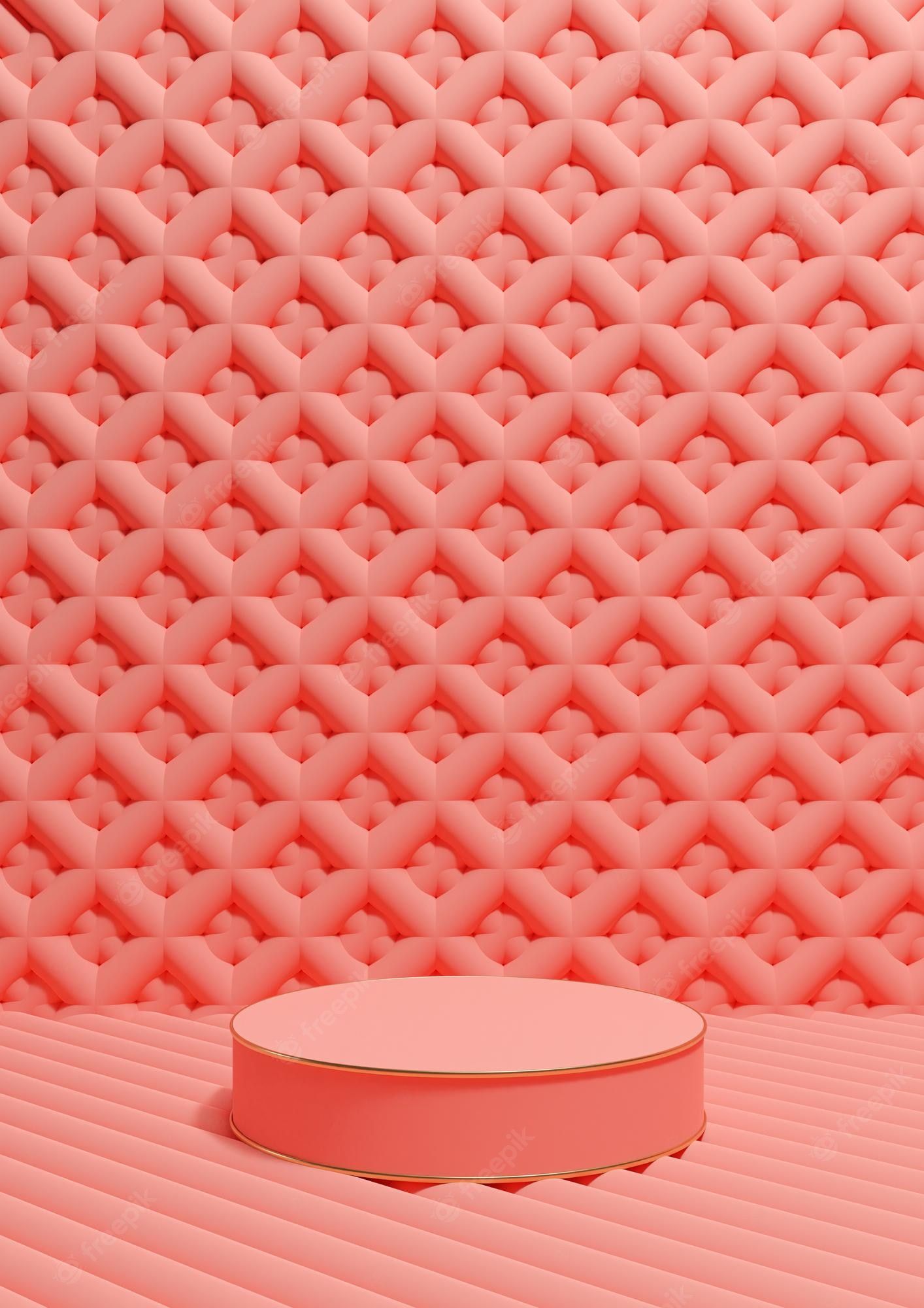 A pink 3D podium on a pink background - Coral