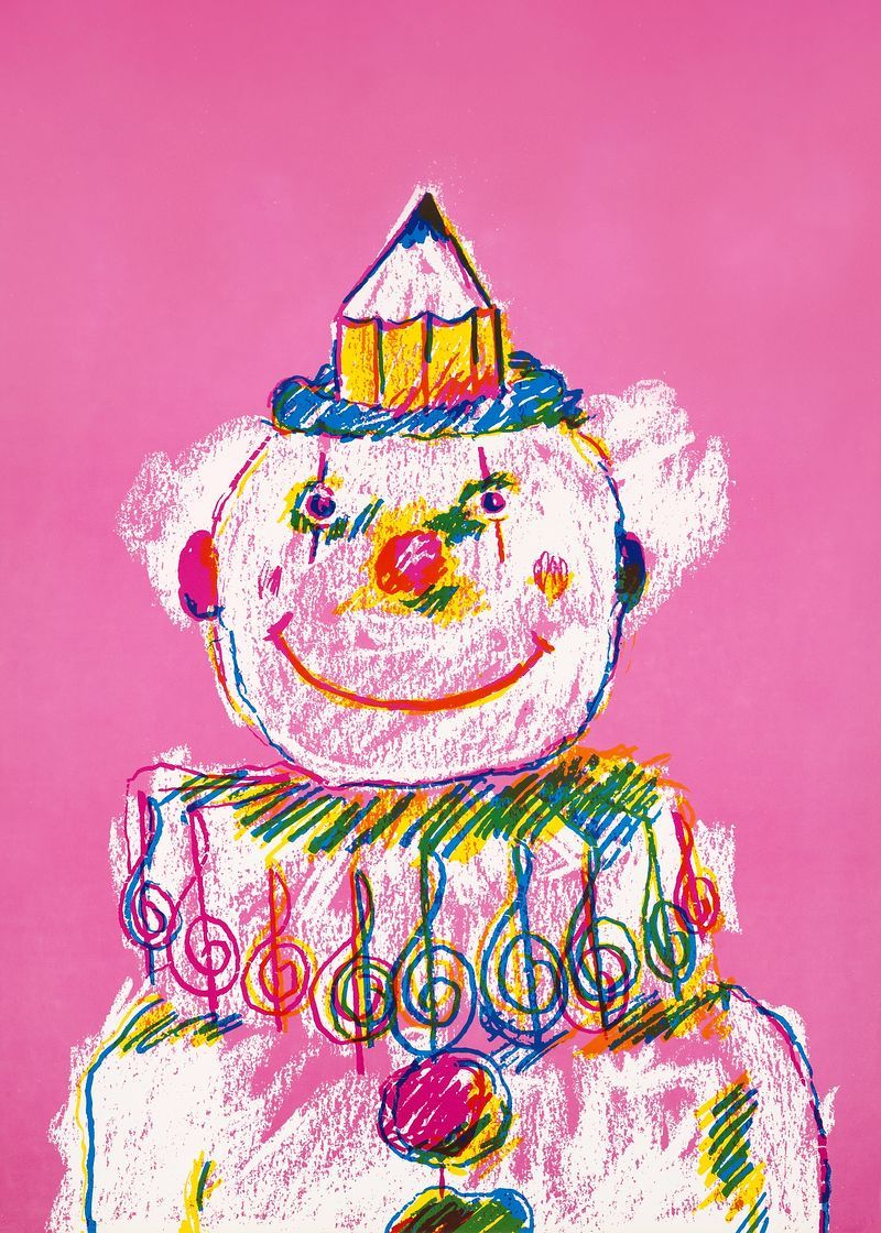 A clown made of colored pencils on paper - Clown