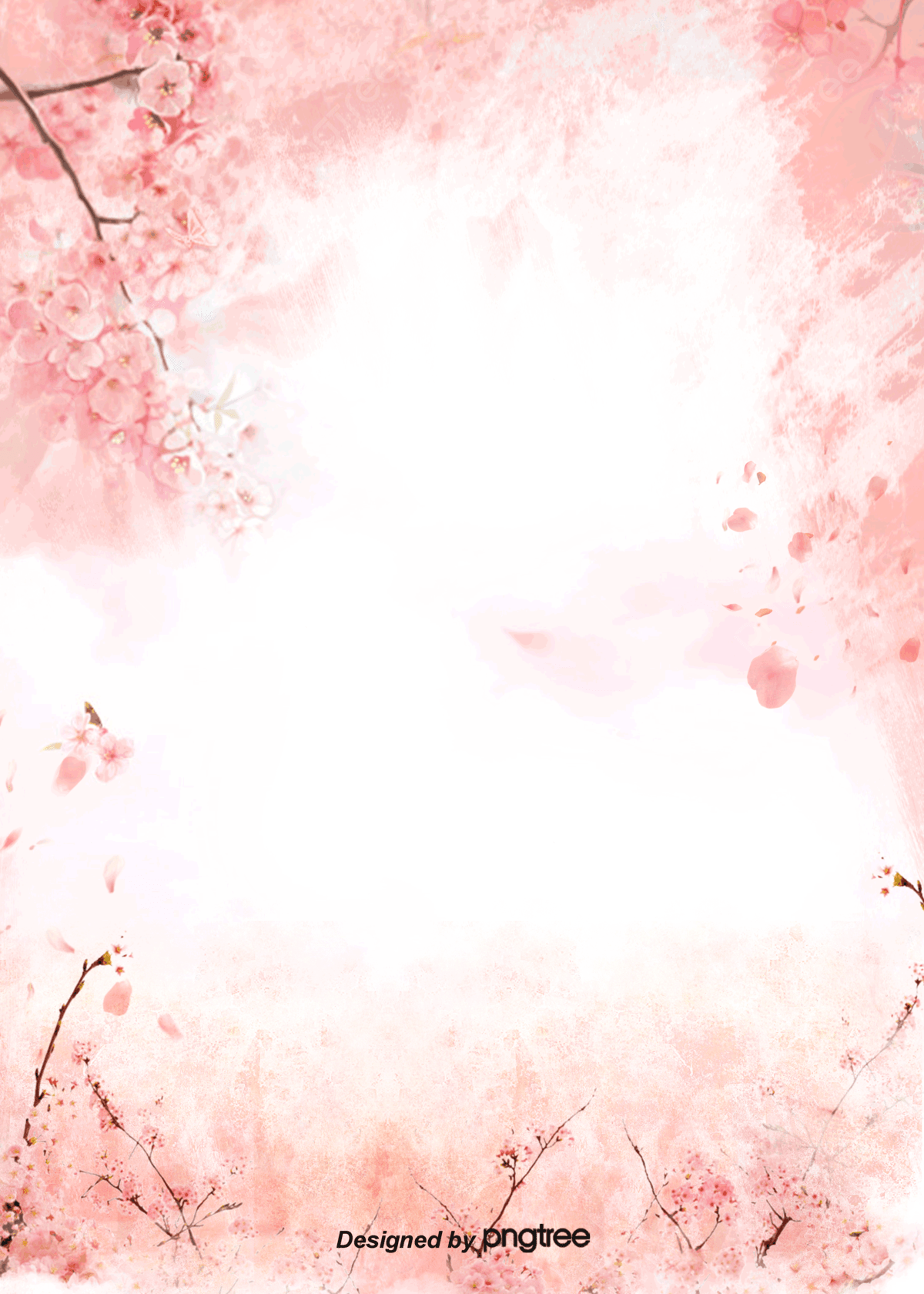 Pink watercolor background with cherry blossoms - Coral