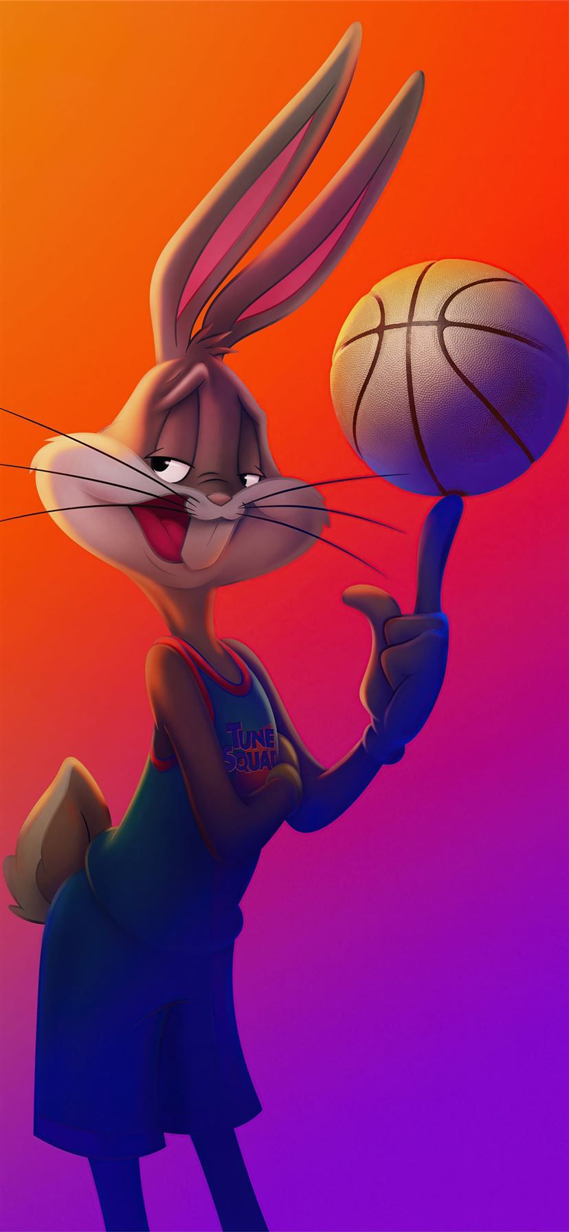 A cartoon bunny holding up an orange basketball - Bugs Bunny