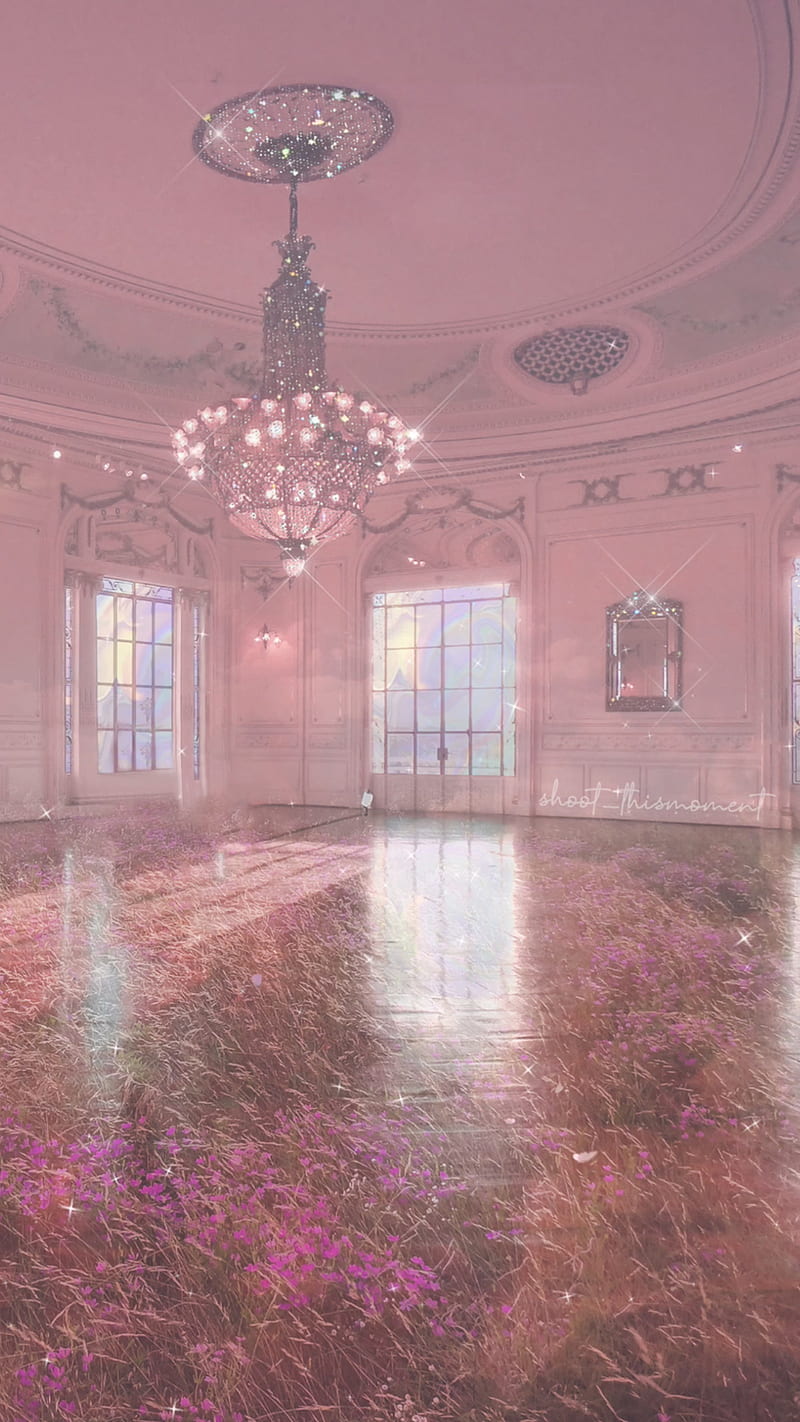 Pink ballroom, Pink, aesthetic, ballroom, castle, chandelier, dance floor, dream, HD phone wallpaper