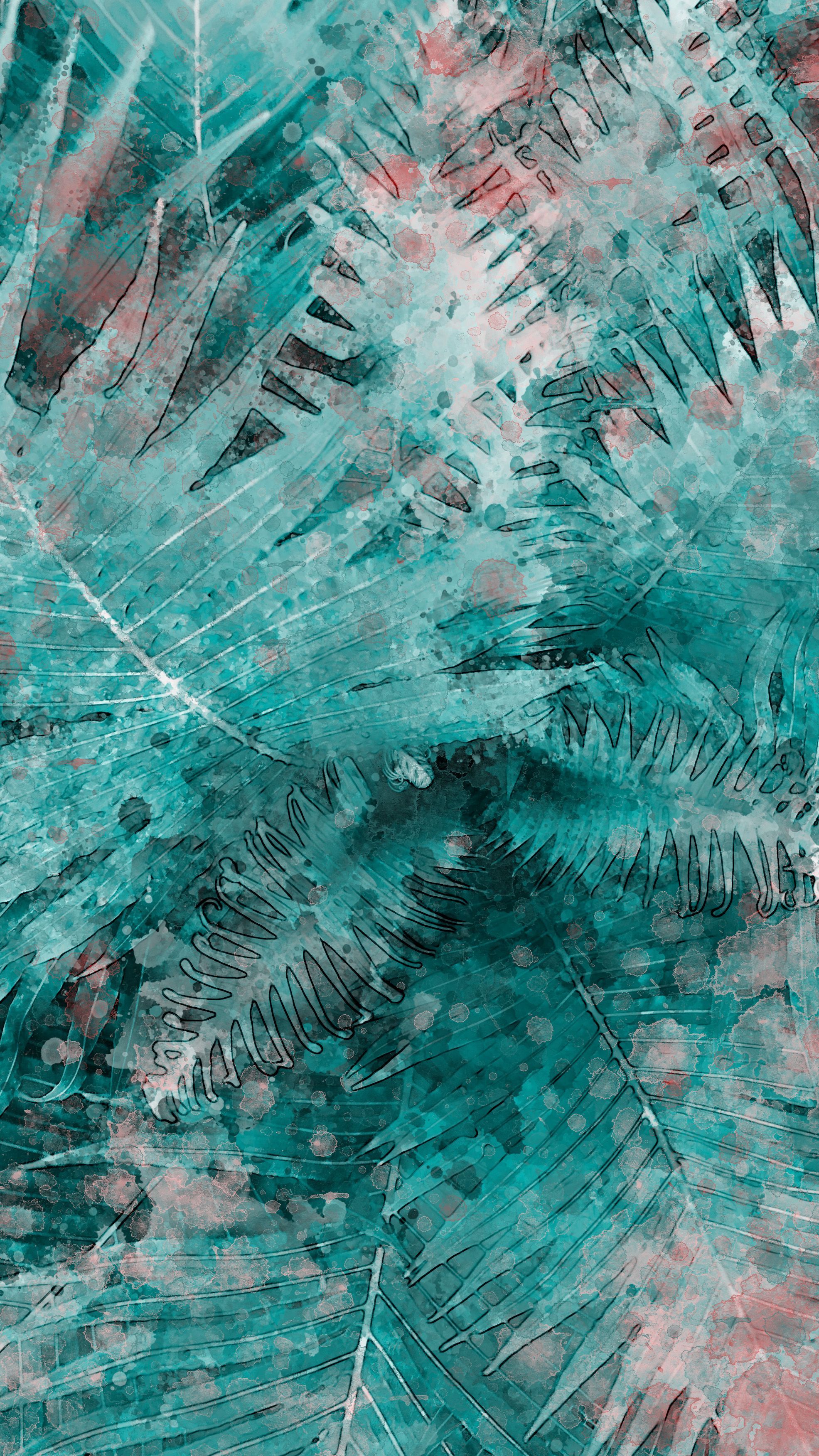 An abstract image of green and pink foliage - Cyan