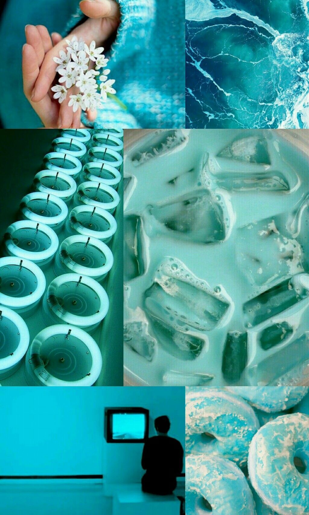 A collage of pictures with blue and white - Cyan, aqua, turquoise