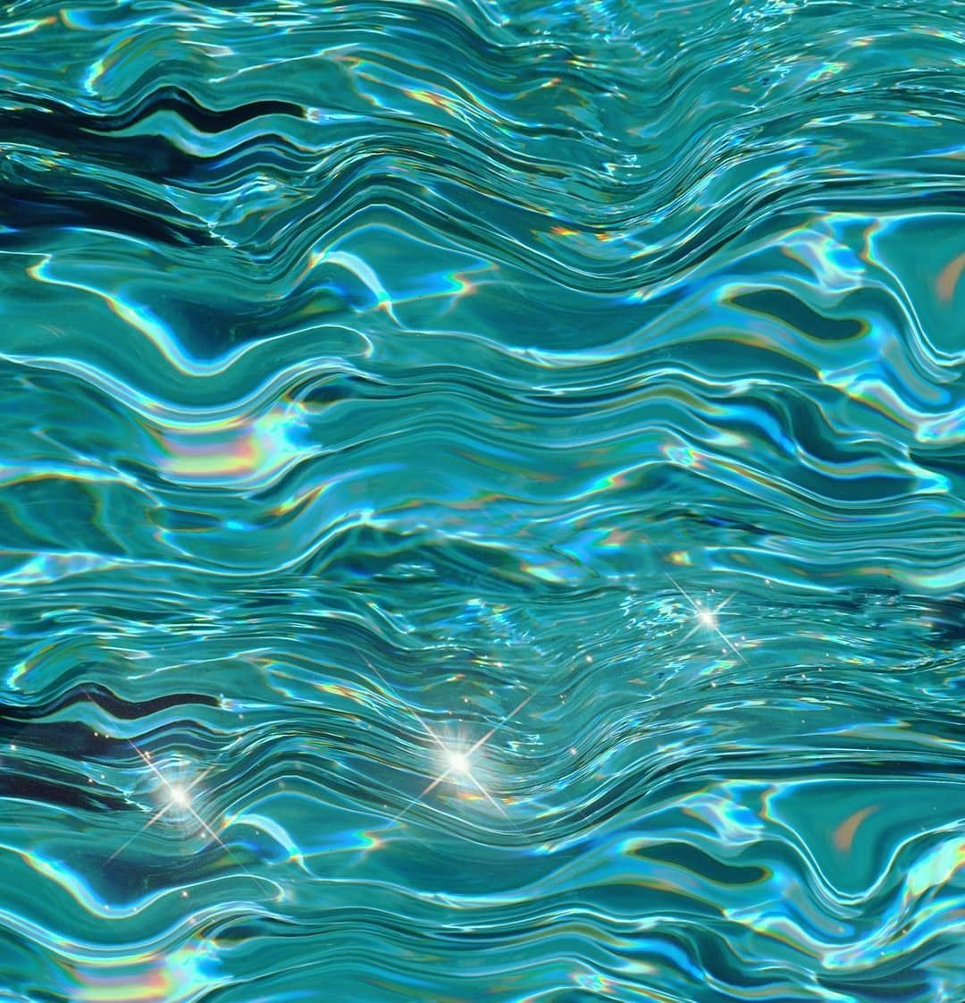 A digital painting of a sparkling blue pool of water. - Turquoise, cyan