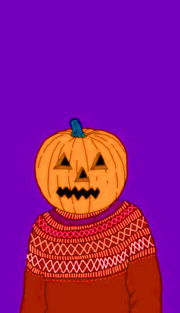 A pumpkin wearing a sweater and a purple background - Creepy