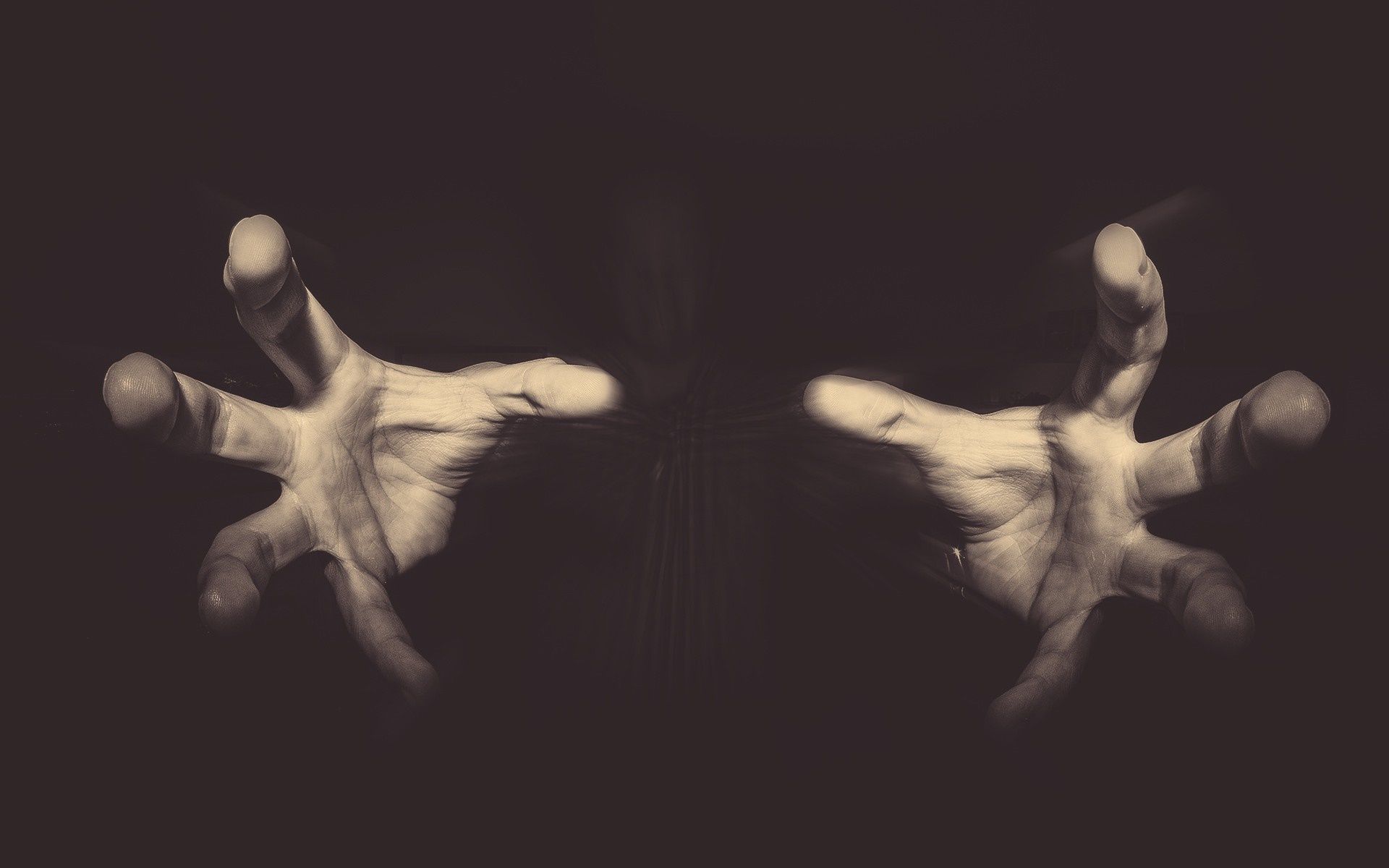 A pair of hands, palms out, in black and white. - Creepy, ballet