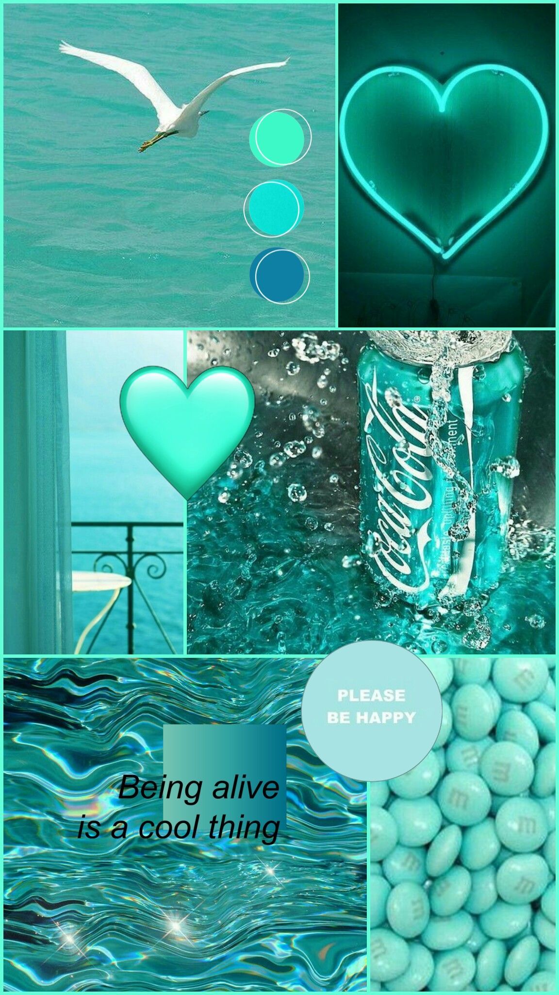 A collage of pictures with blue and green - Cyan, teal, aqua, turquoise