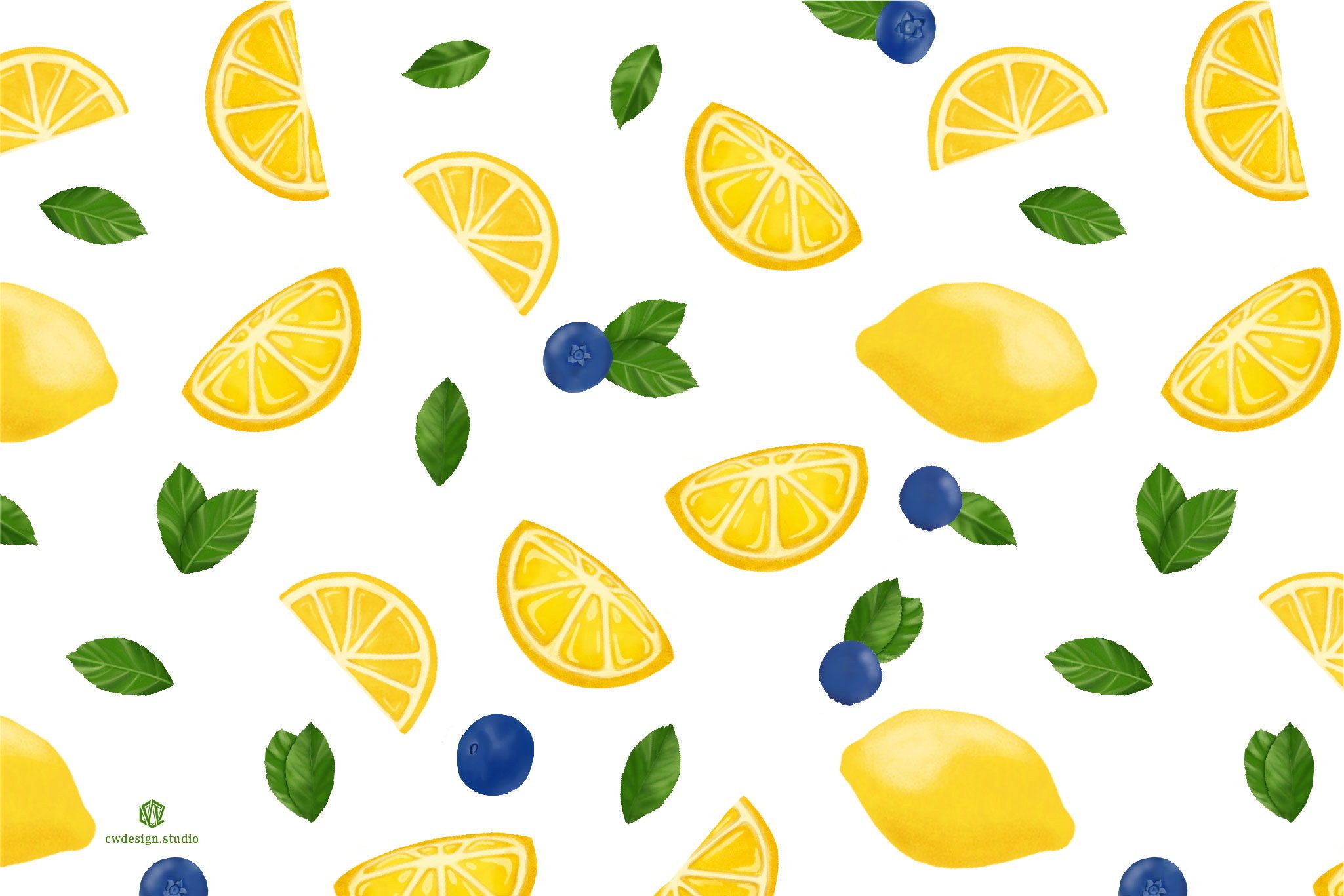 A pattern of lemons and blueberries - Lemon