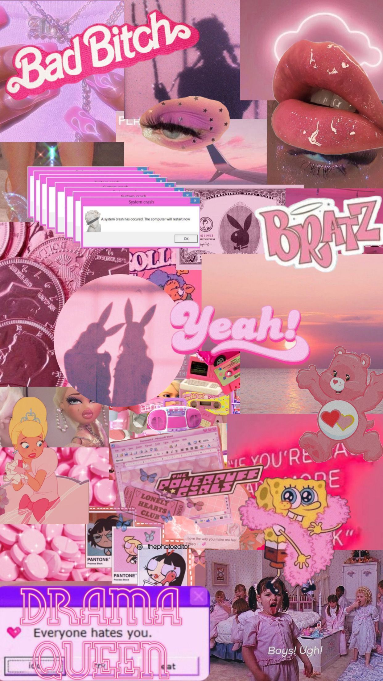 A collage of pictures with pink and purple colors - Barbie