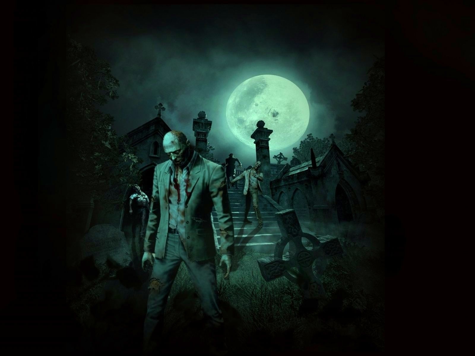 A zombie is standing in front of the moon - Creepy