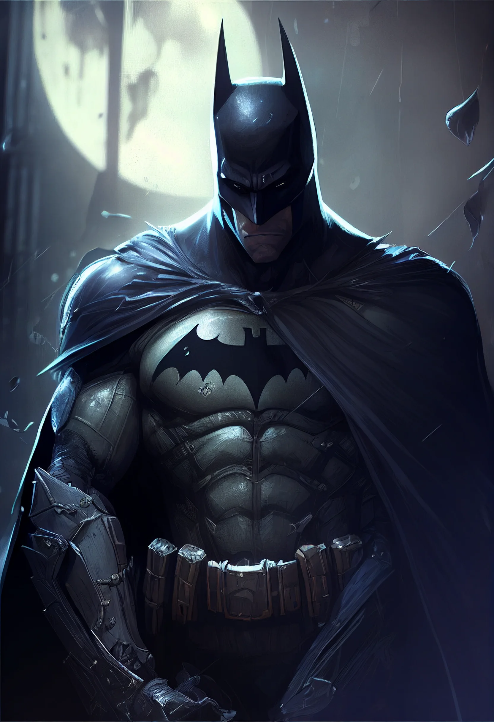 Batman standing in the rain with a cape - Batman
