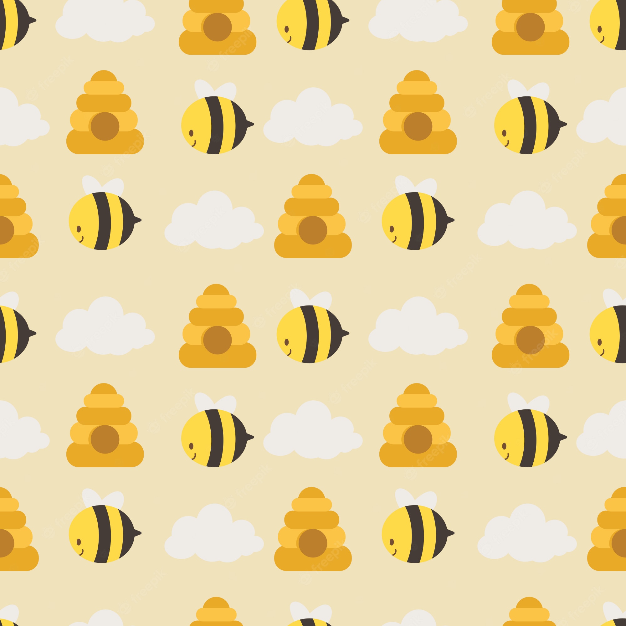A pattern of bees and clouds on top - Bee