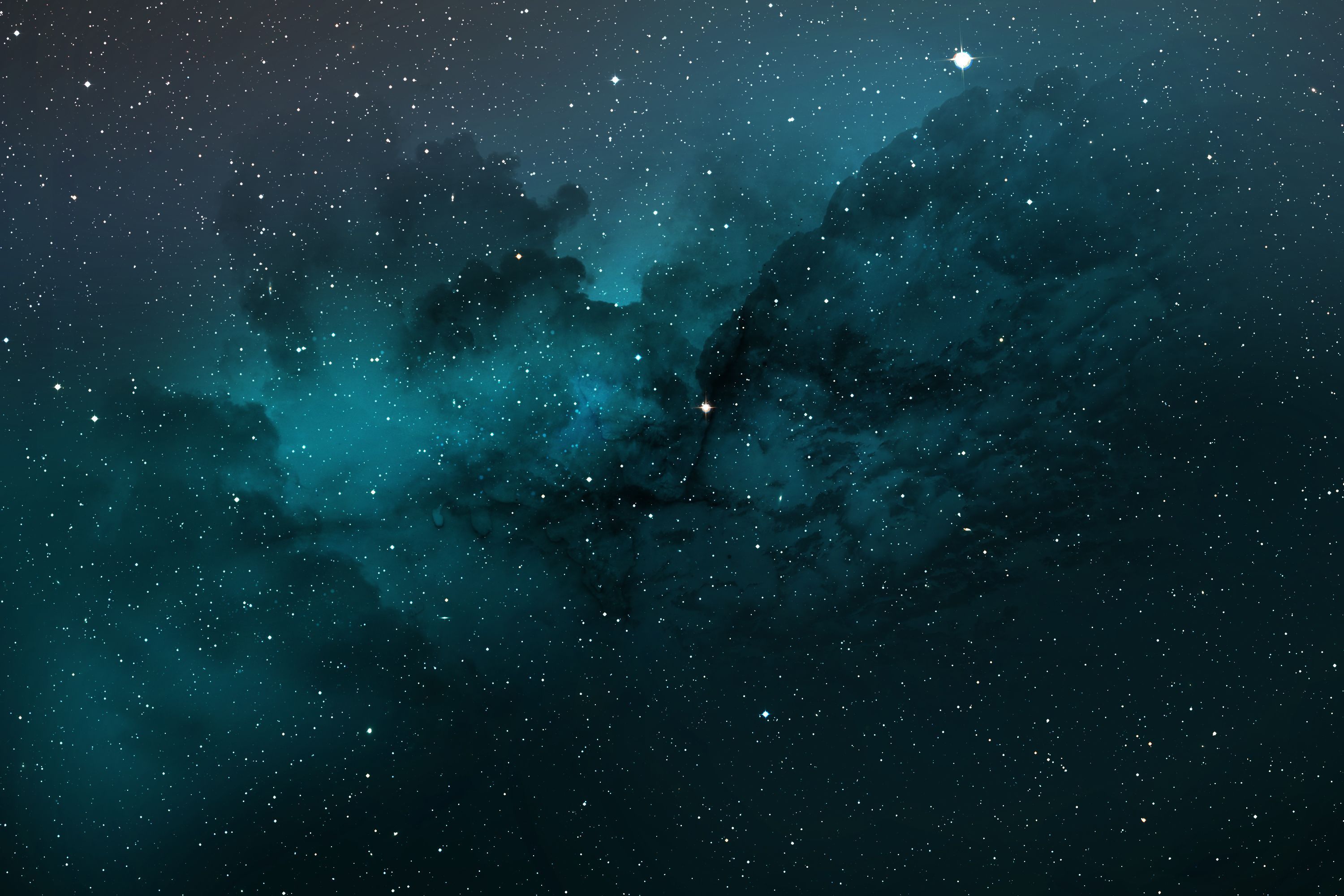 A dark blue sky with stars and clouds - Cyan