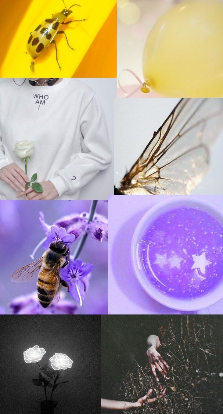 Aesthetic background with bee, flowers, and purple liquid - LGBT