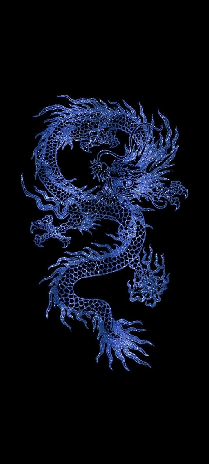 A blue dragon outline on a black background - Dragon