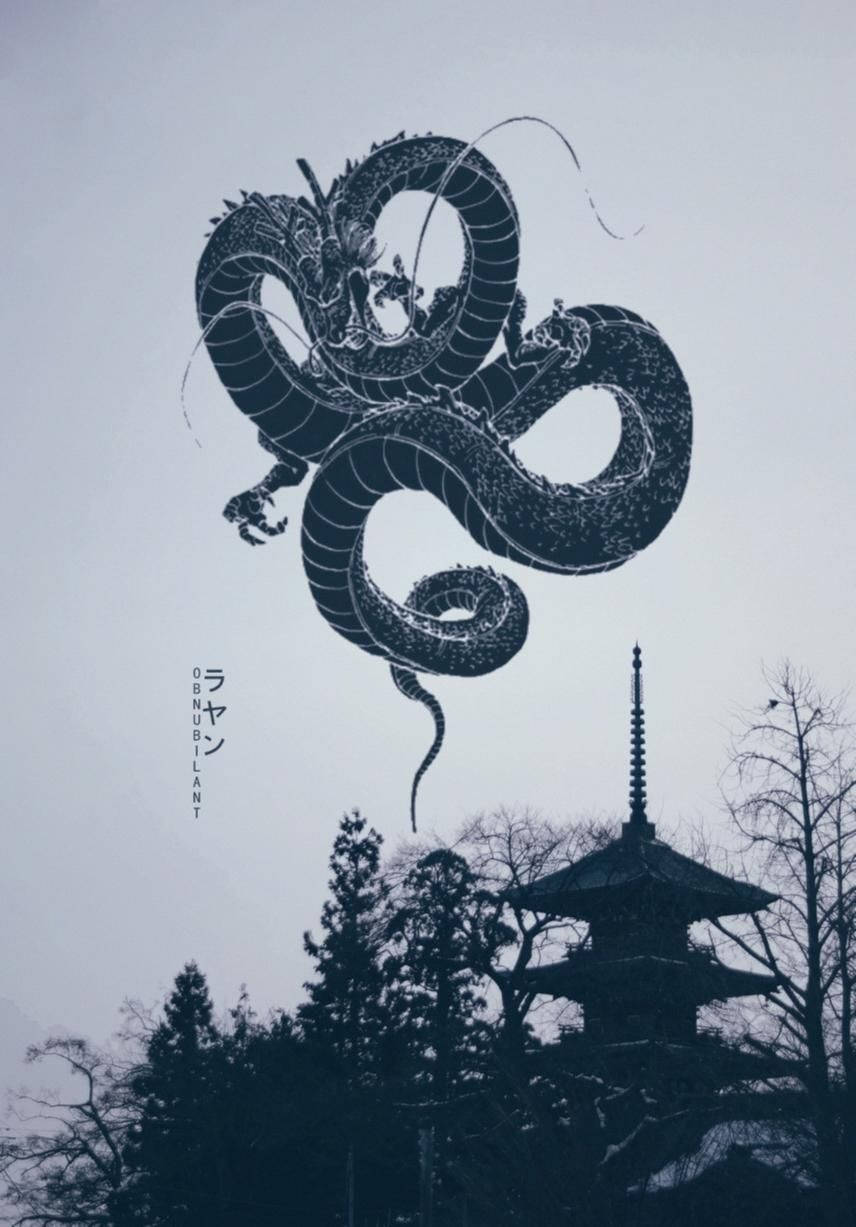 Shenron over a Japanese temple - Dragon