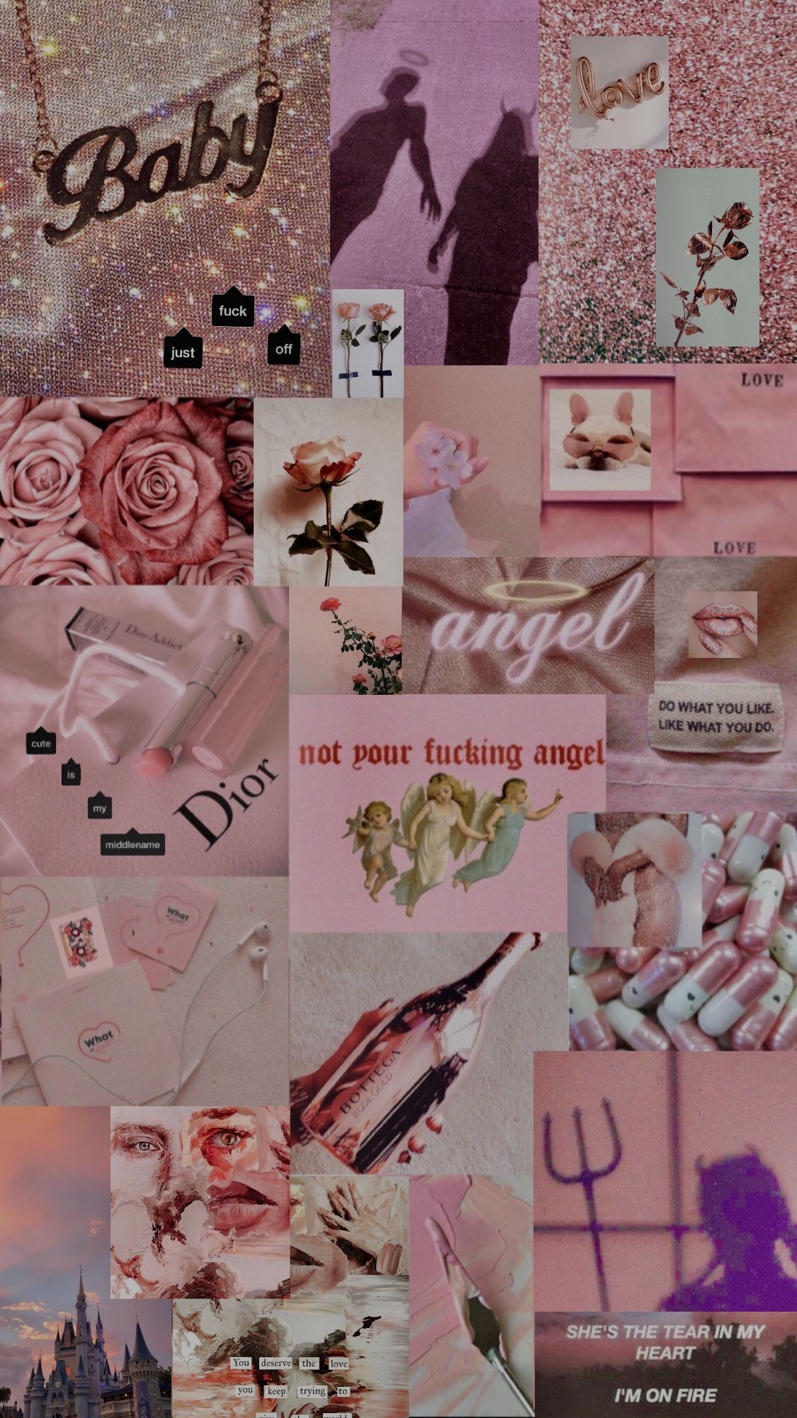 Aesthetic collage pink wallpaper for phone background. - Dior