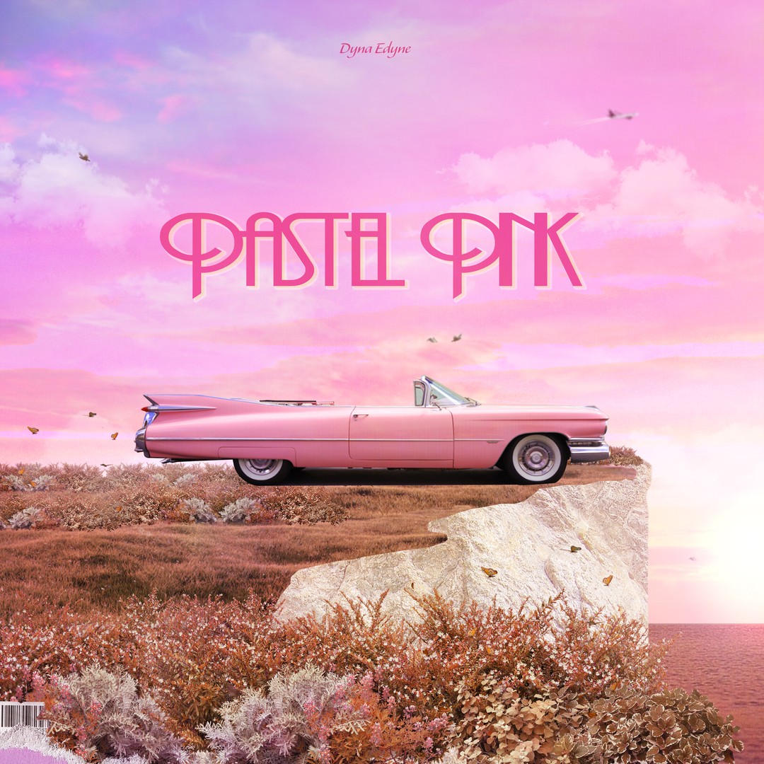 A pink car is parked on top of the hill - 50s