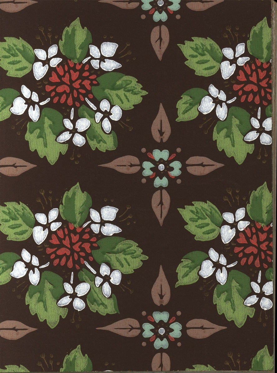 A brown and green floral pattern on the wall - 50s
