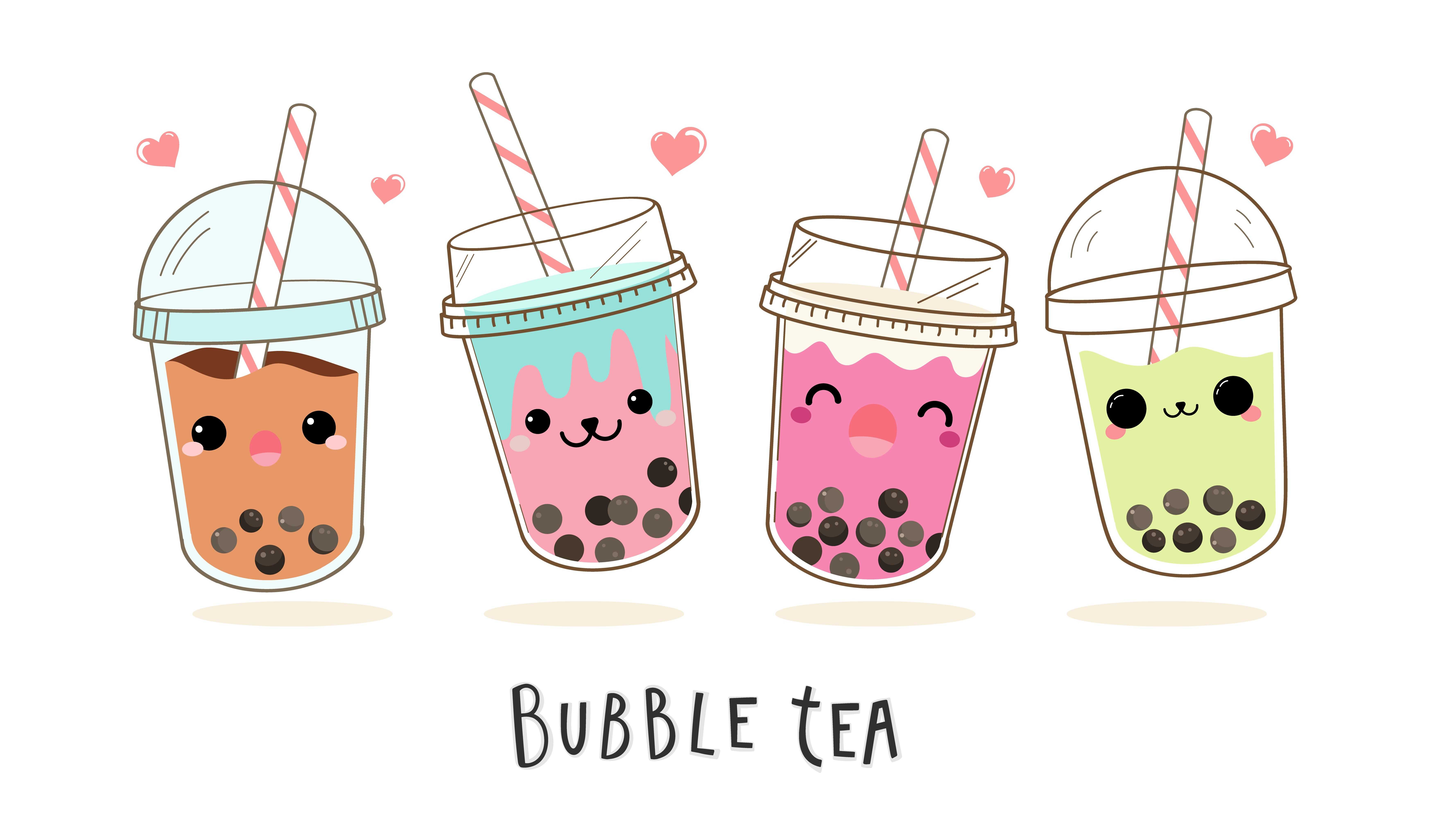 Three bubble tea cups with cute faces - Boba
