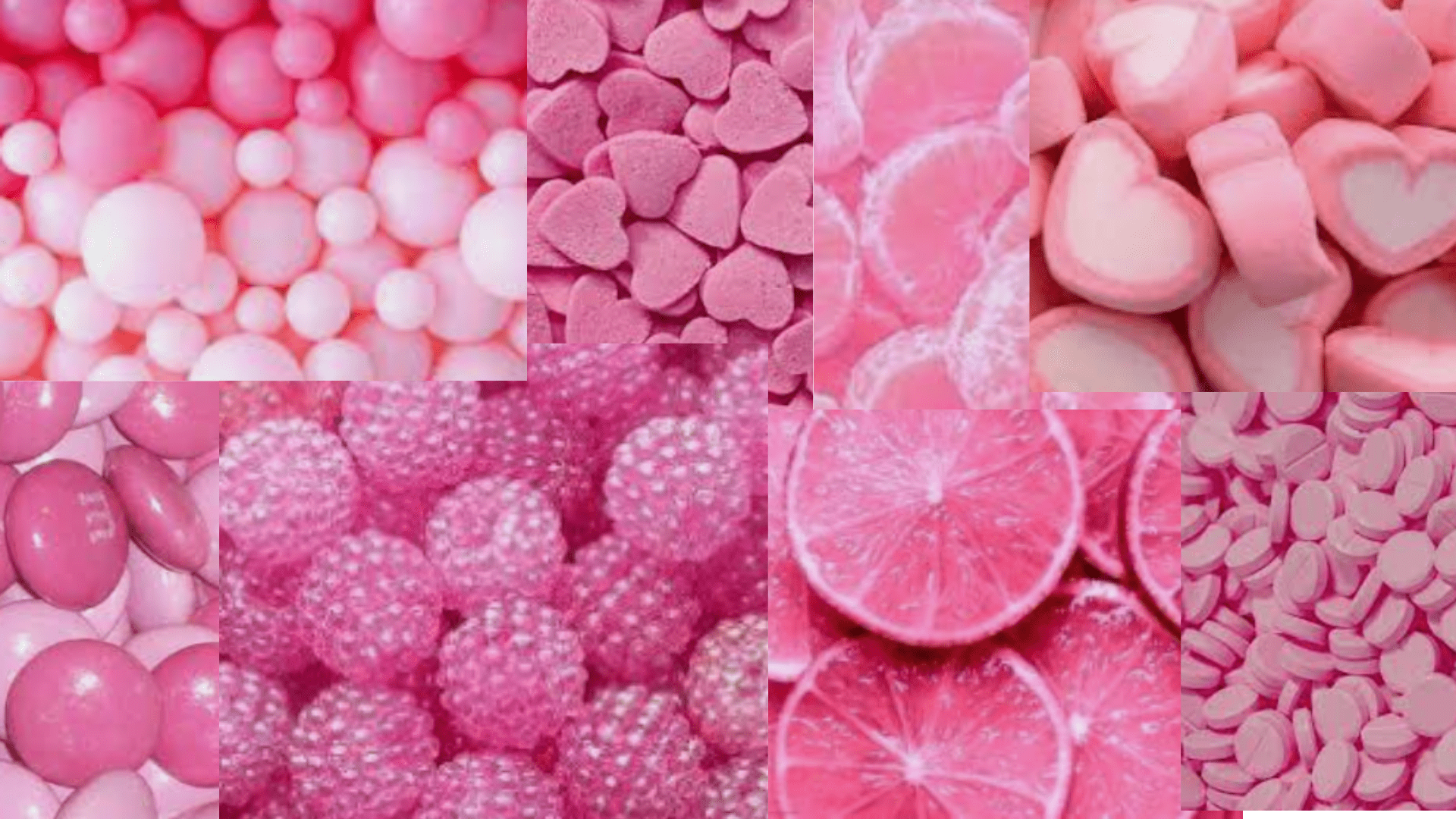 A collage of pink candy and other items - Fruit