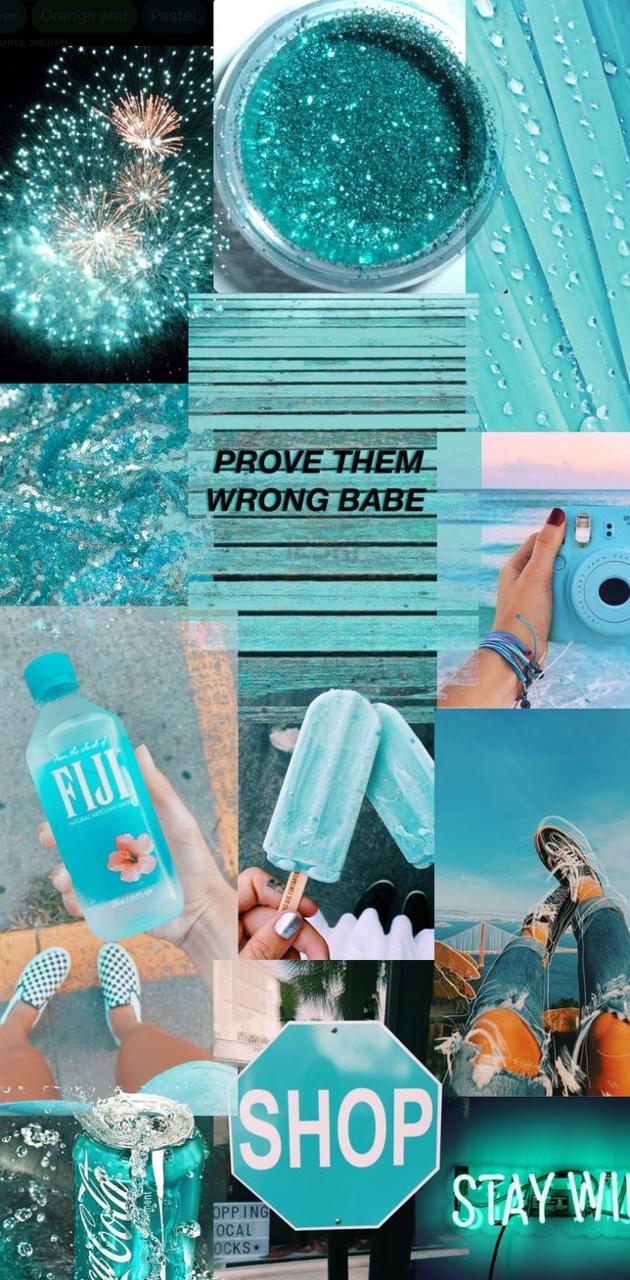 A collage of pictures with different colors and words - Cyan