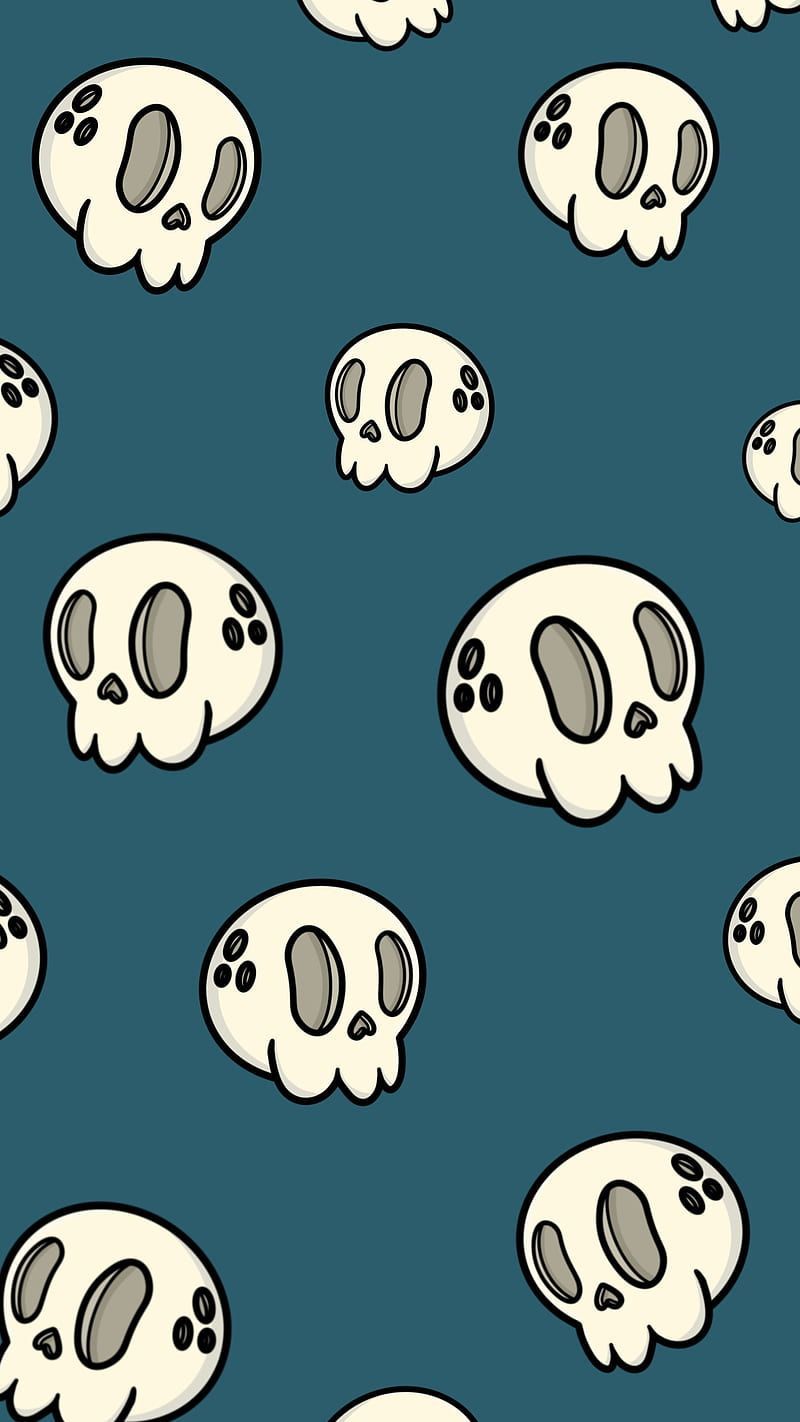 A pattern of white skulls on a blue background - Clown