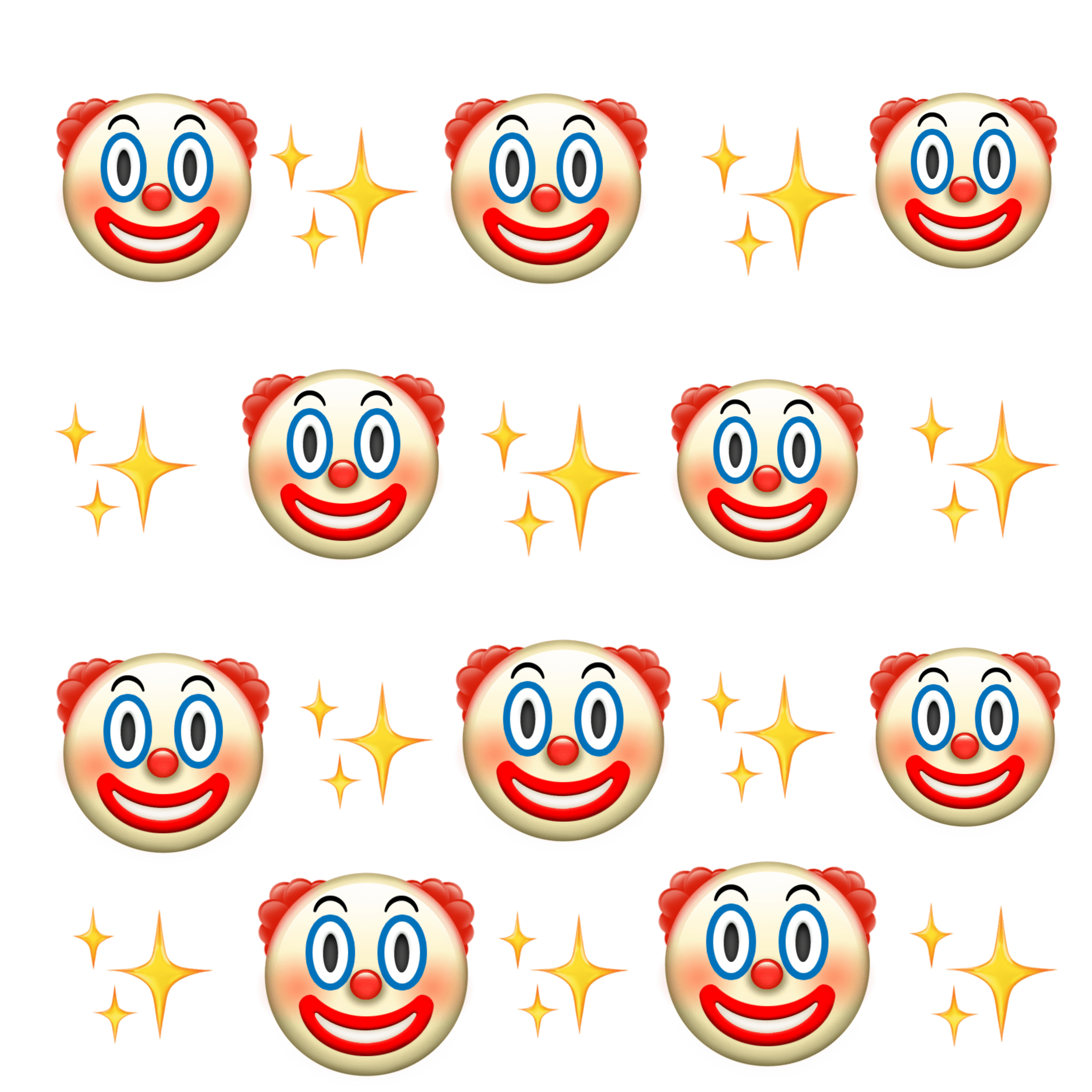 A pattern of clown faces and stars on a green background - Clown