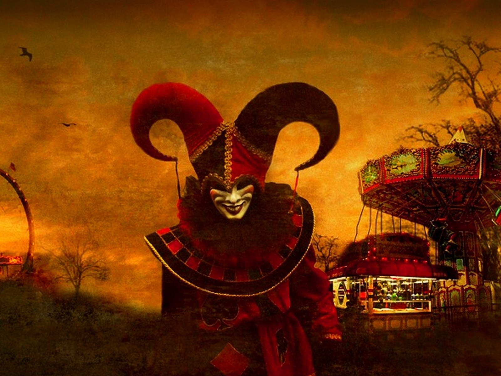 A clown with horns and red clothing - Clown