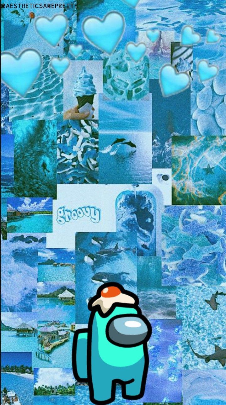 Aesthetic background of blue and turquoise with dolphin pictures - Cyan