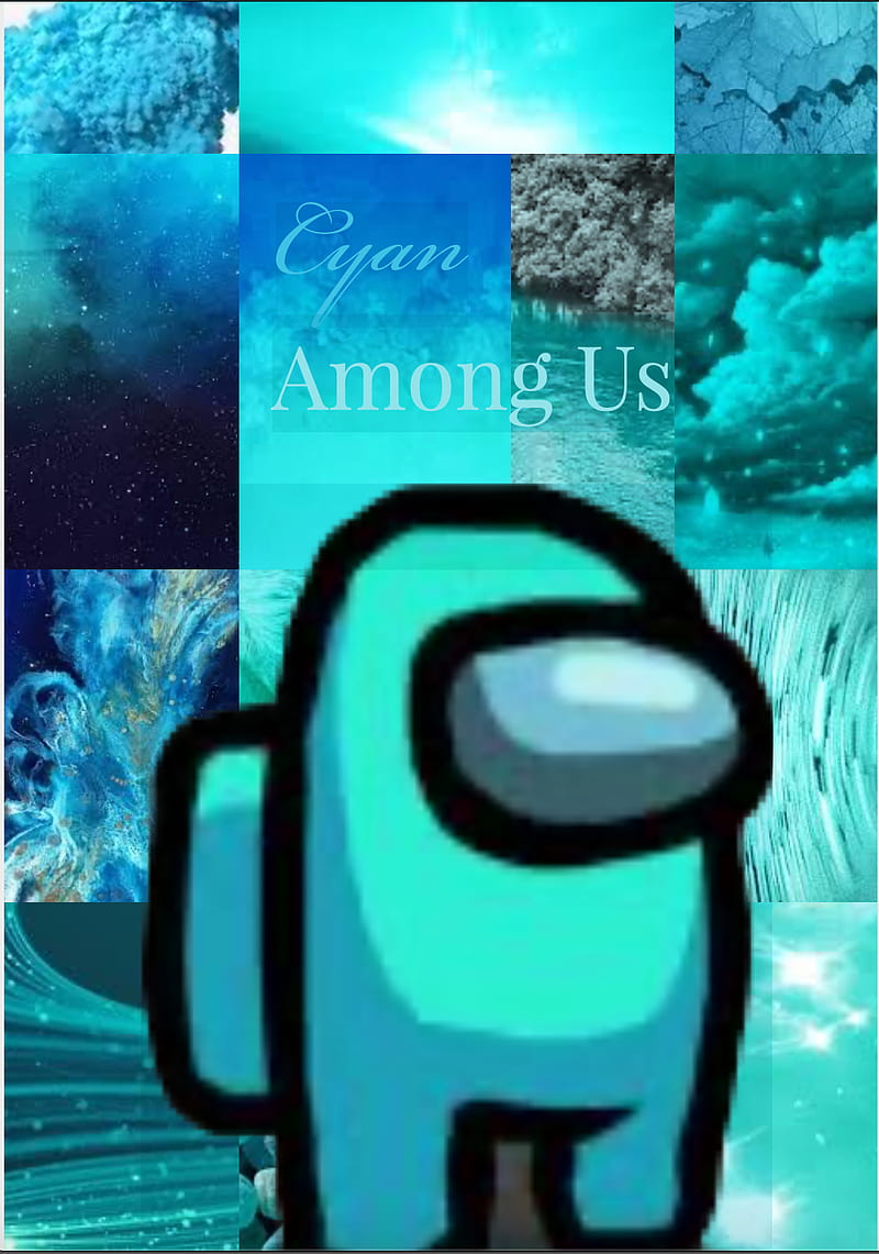 An Among Us wallpaper with a blue theme and a character named cyan - Cyan