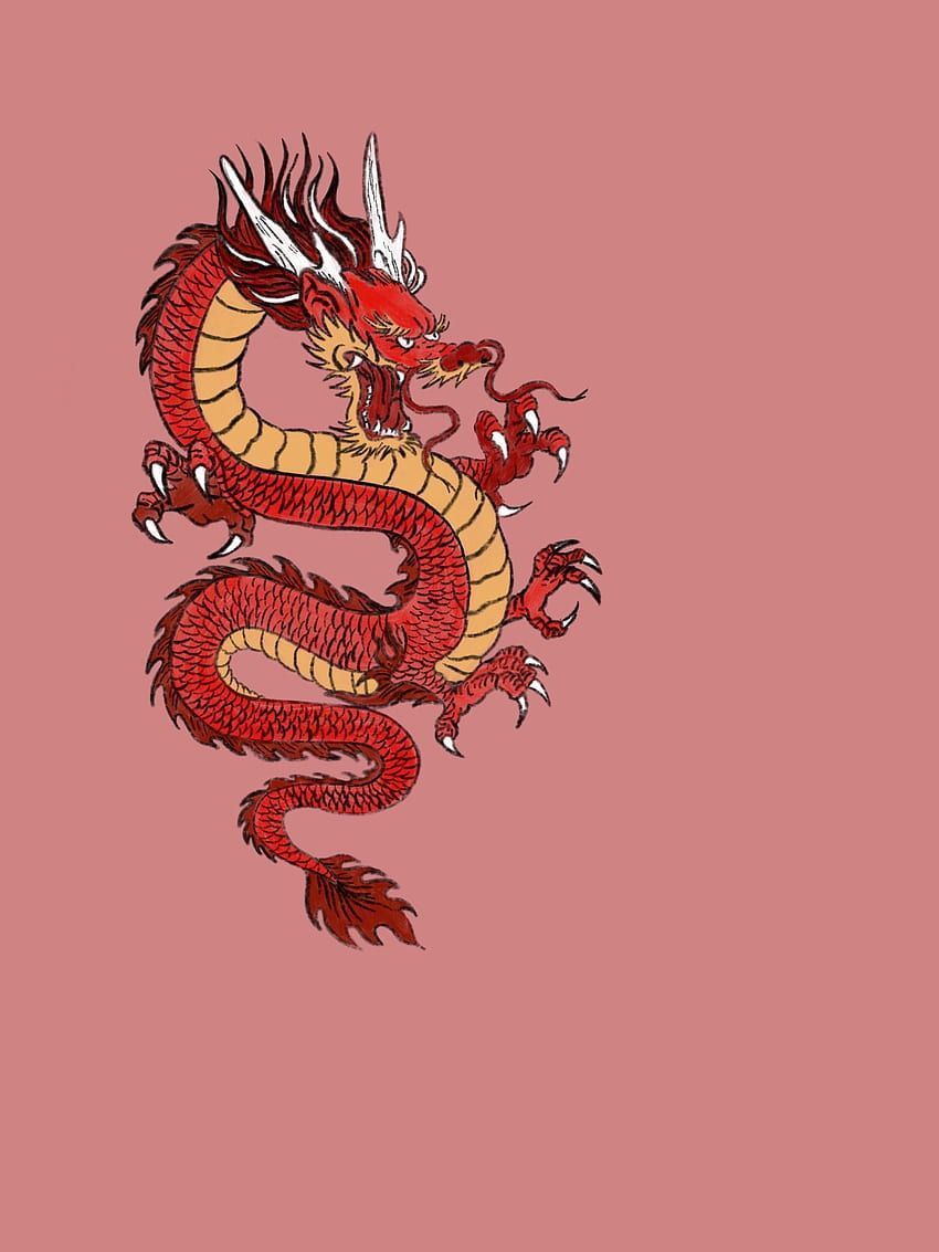 A red dragon on a pink background - Dragon, Chinese