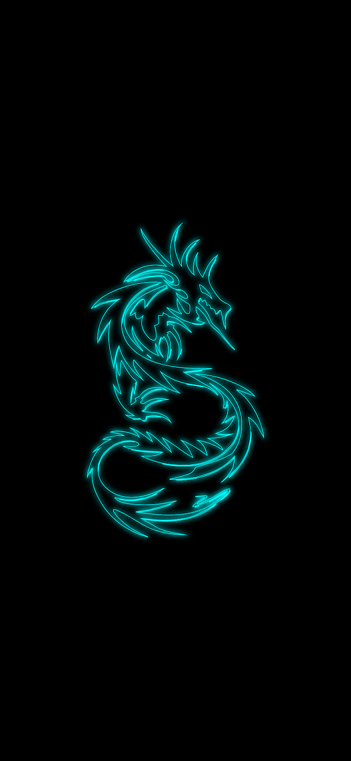 A neon blue dragon outline on a black background - Dragon