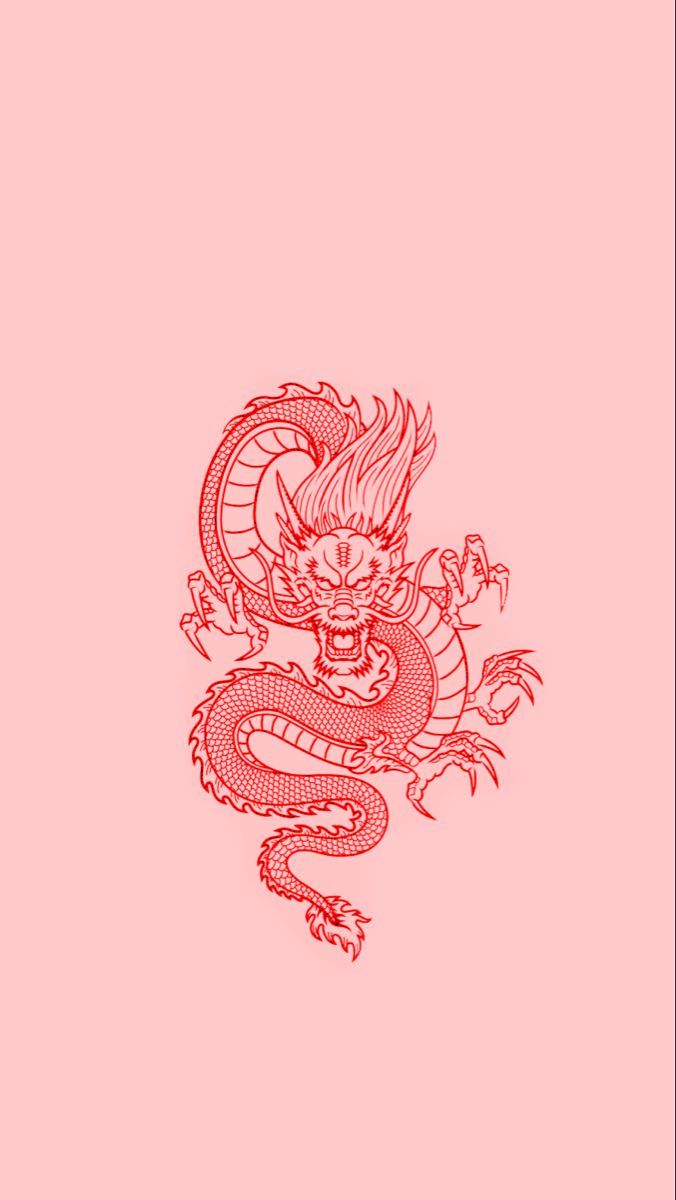 Red dragon on a pink background - Dragon