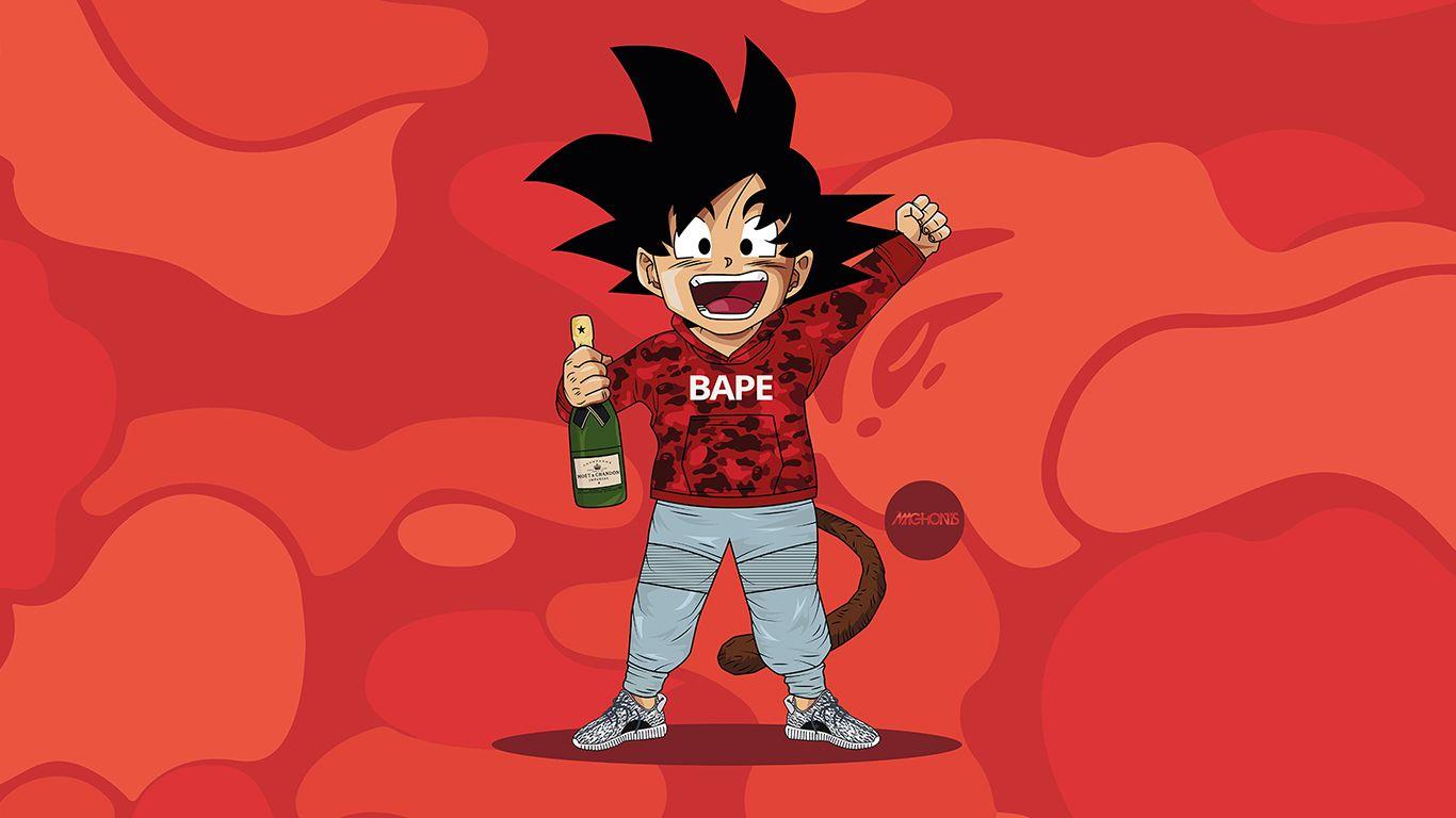 A cartoon character holding up his hand and drinking - Dragon Ball