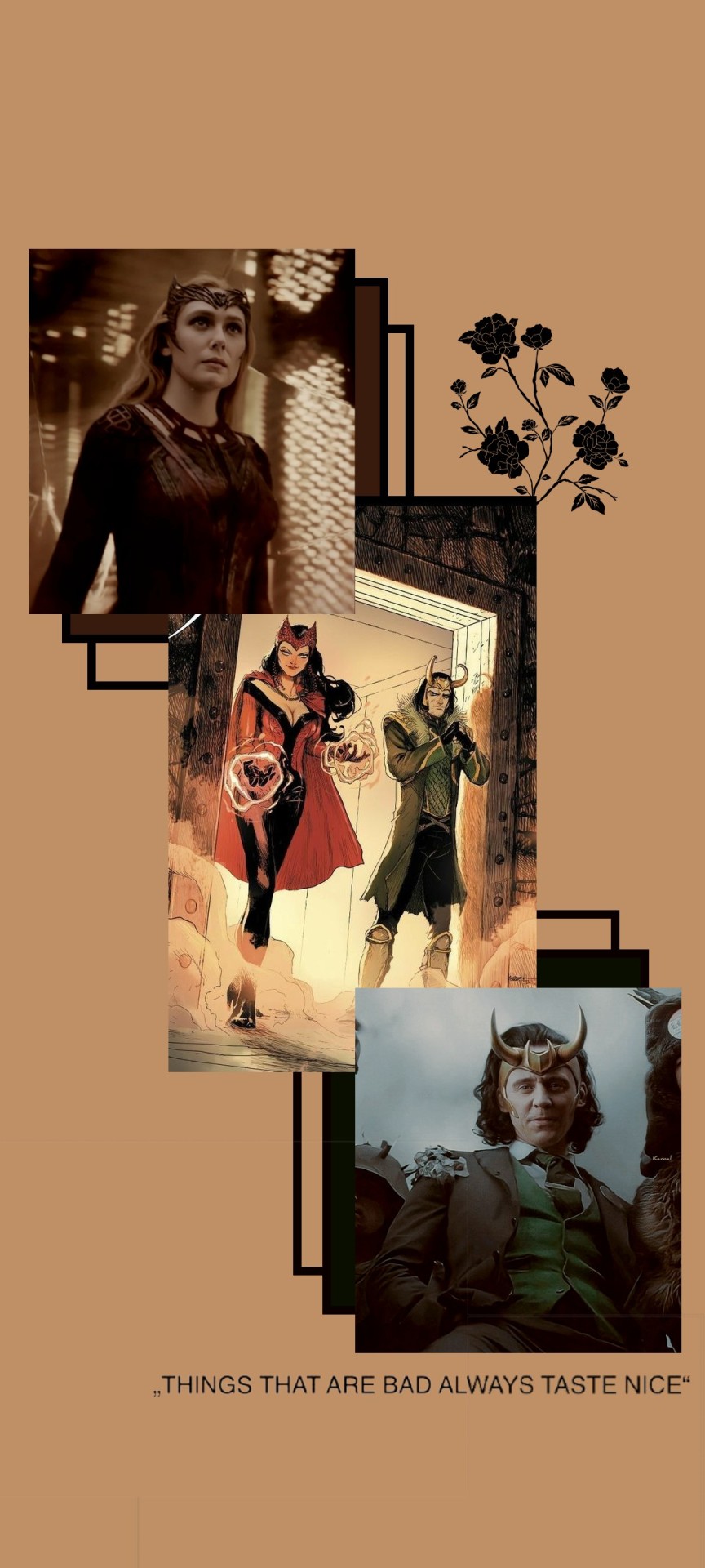 A poster with three different pictures of people - Loki