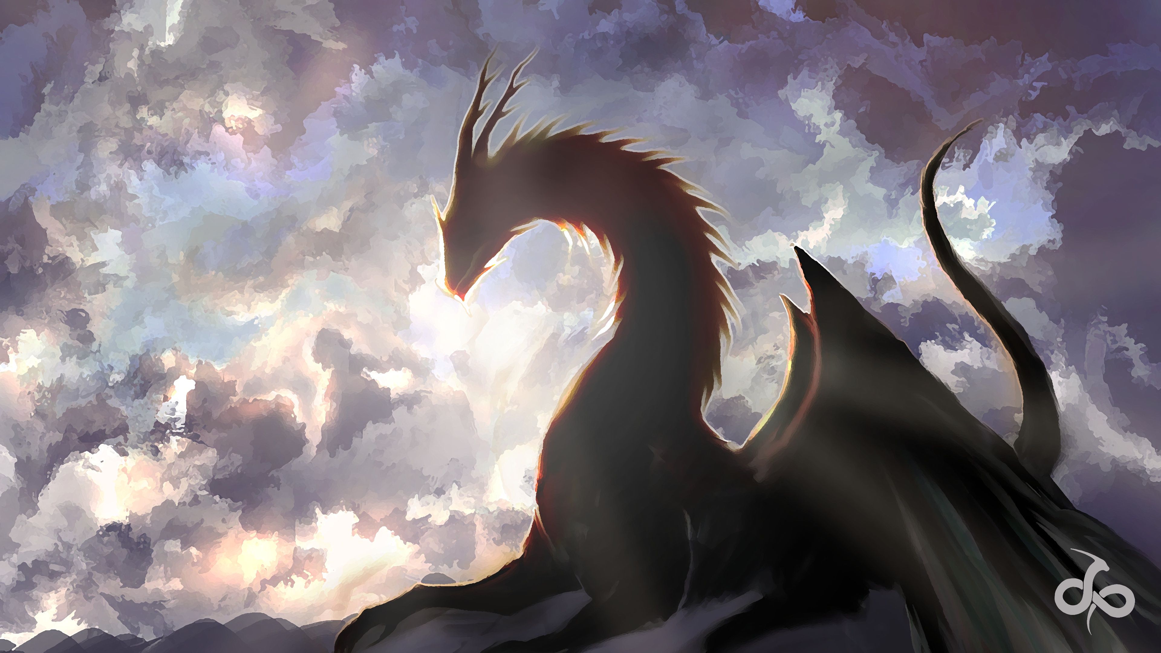 A black dragon is flying in the sky - Dragon