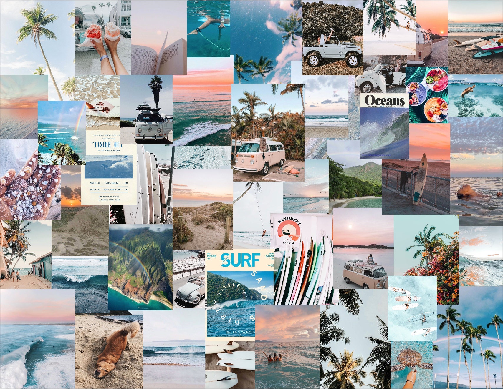 A collage of surfing photos and beach scenes. - Surf
