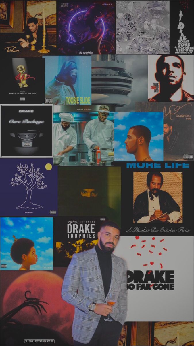 A collage of pictures with different music albums - Drake