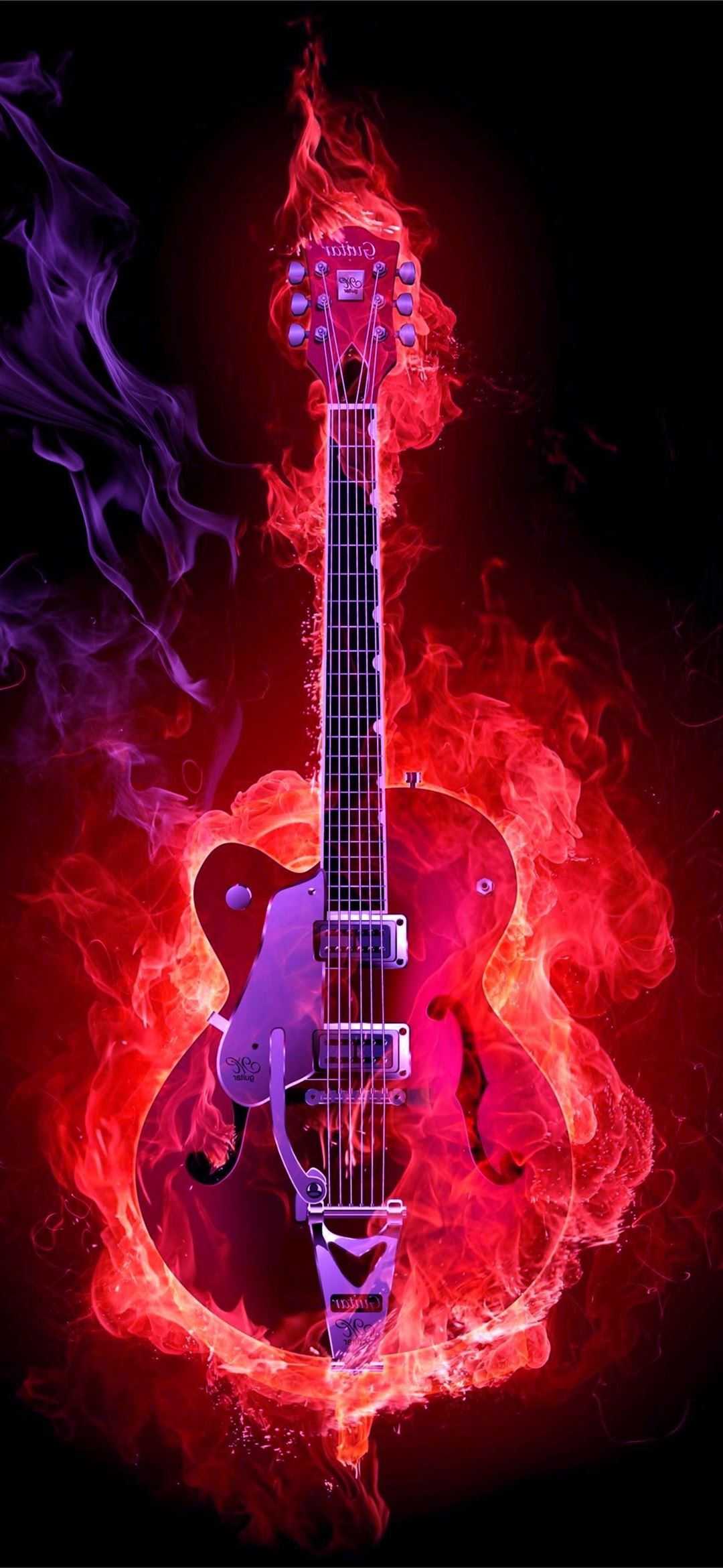IPhone Wallpaper Fire Guitar with high-resolution 1080x1920 pixel. You can use this wallpaper for your iPhone 5, 6, 7, 8, X, XS, XR backgrounds, Mobile Screensaver, or iPad Lock Screen - Guitar