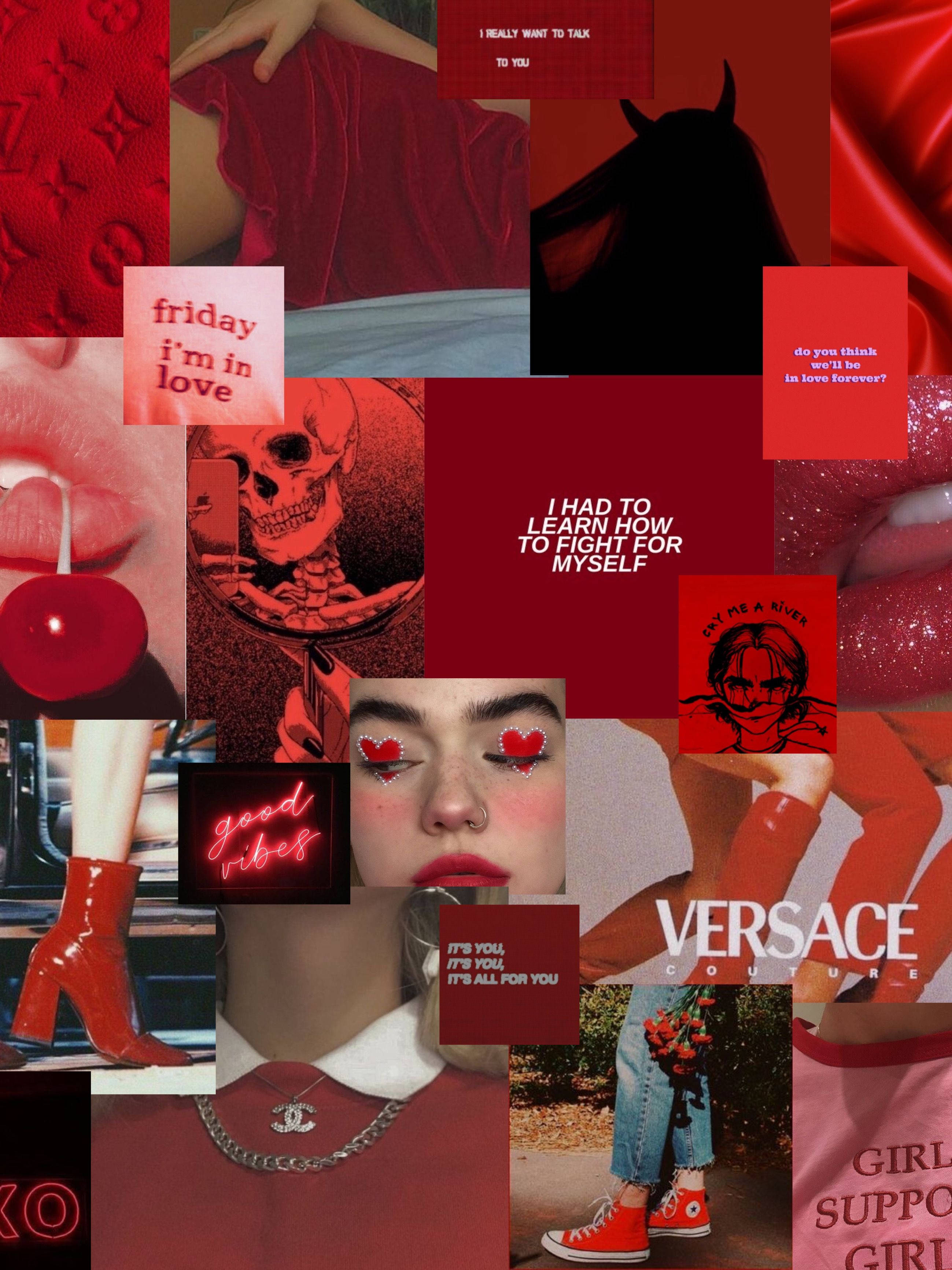 Aesthetic red collage background with quotes and images - Fashion, red