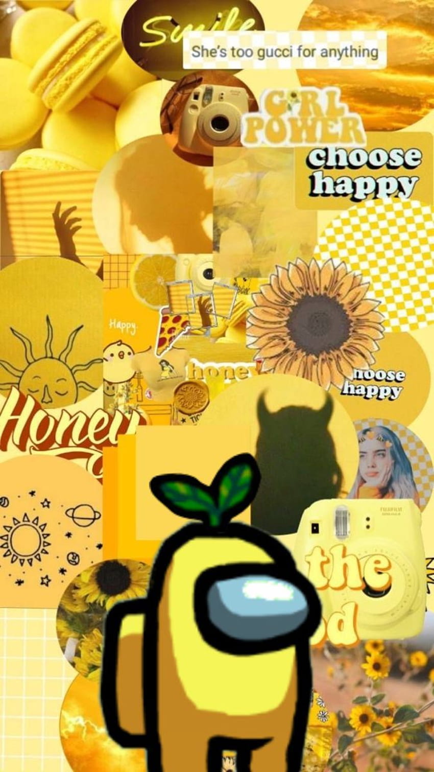A collage of yellow and black images - Among Us